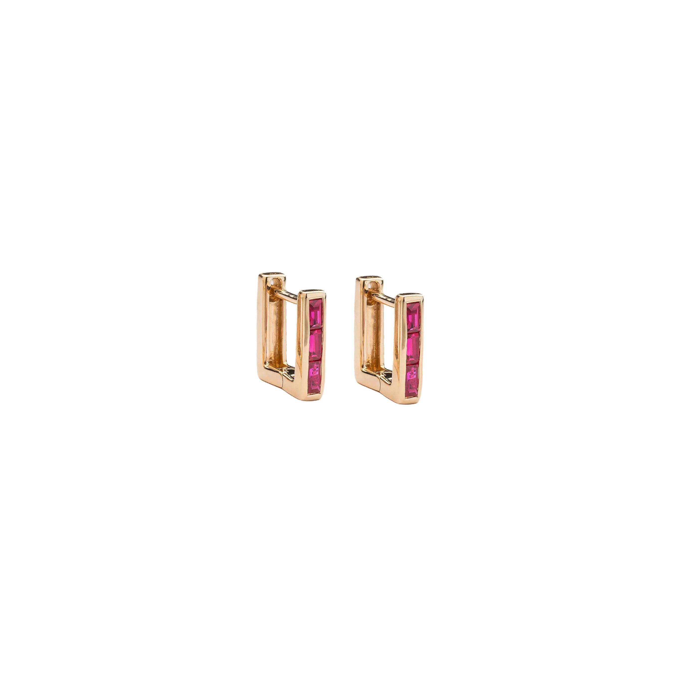 Add a bit of luxury to your classic huggie with a new square format. These Square Huggie Earrings come in various colors, set in solid 14k yellow gold. Can’t find a color you like? Please reach out for addition variations made just for
