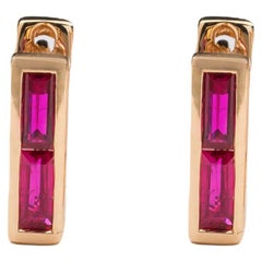 Skinny Square Huggie Earrings with Three Sapphire Baguettes