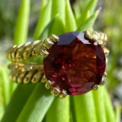 "Skinny Twist" Stacker Set: Rhodolite Solitaire w Diamonds + Two 18K Gold Bands