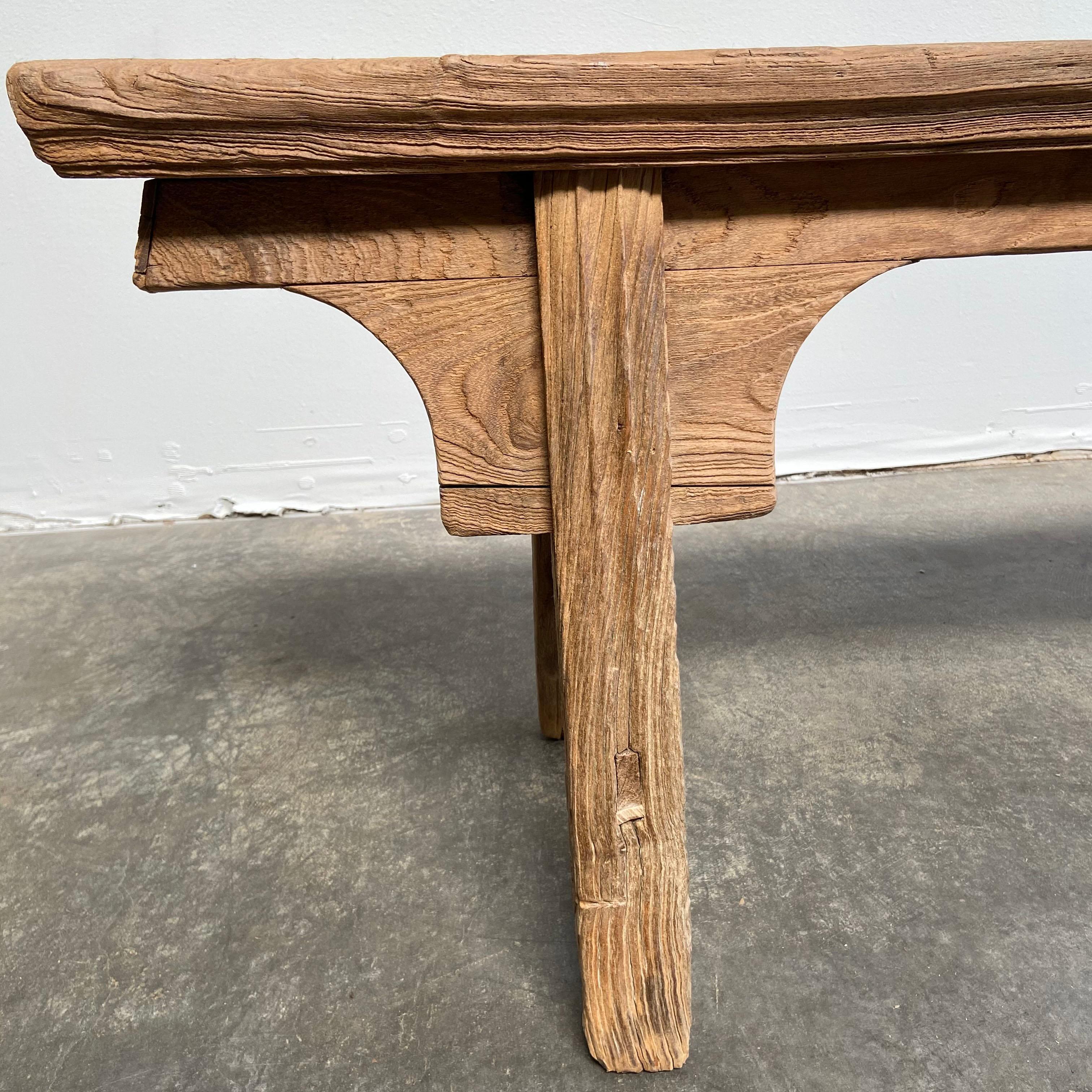 20th Century Skinny Vintage Antique Elm Wood Bench