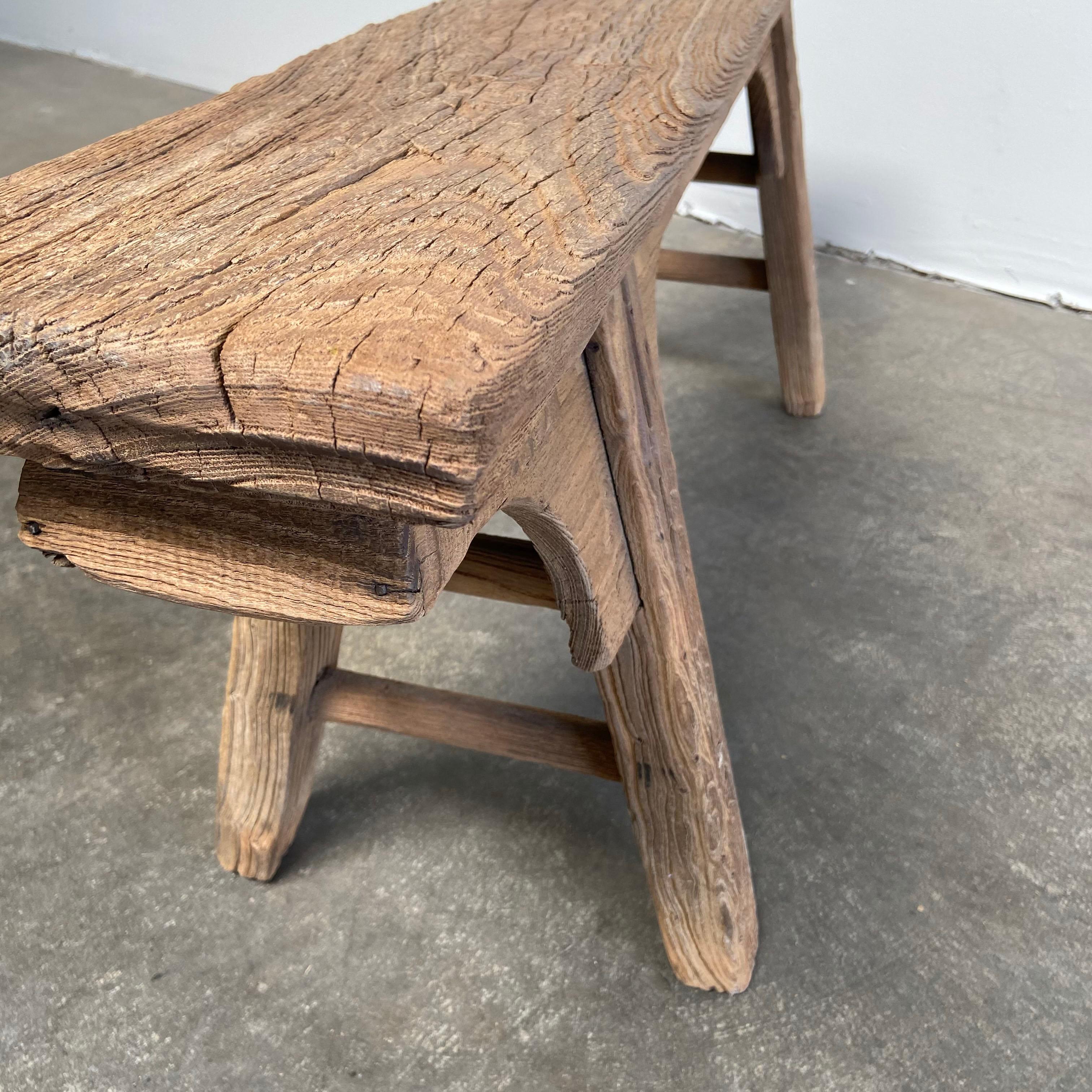 Skinny Vintage Antique Elm Wood Bench 1