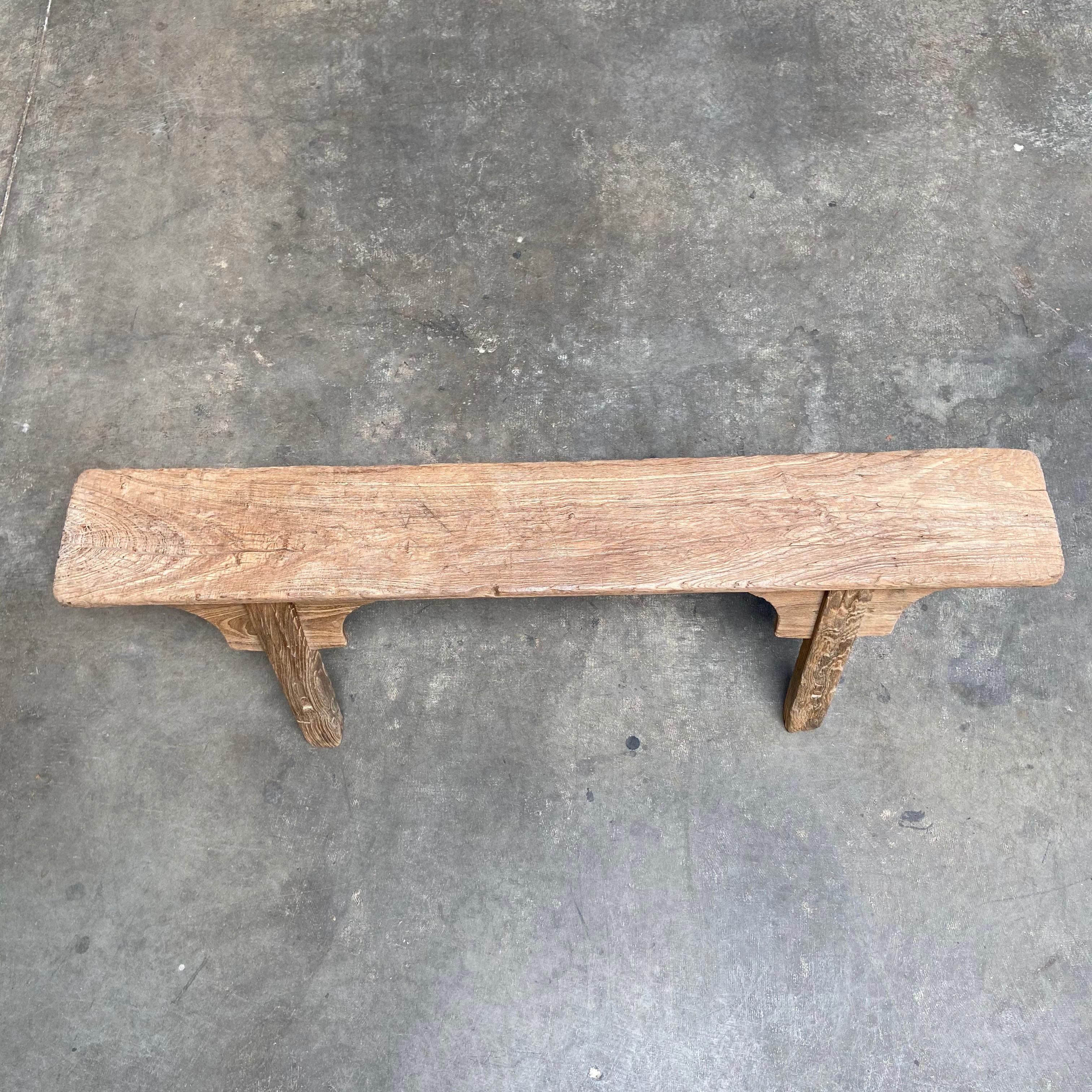 Skinny Vintage Antique Elm Wood Bench 2