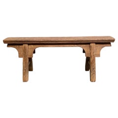 Skinny Vintage Antique Elm Wood Bench