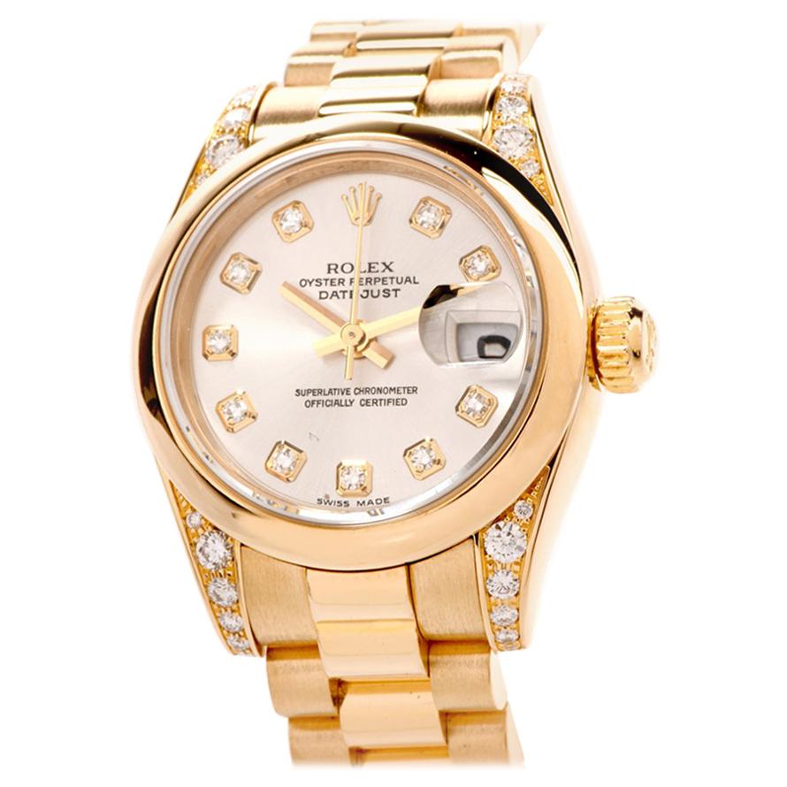 Rolex President Diamond Datejust 26mm Ladies 18K Gold Watch REF 2038883