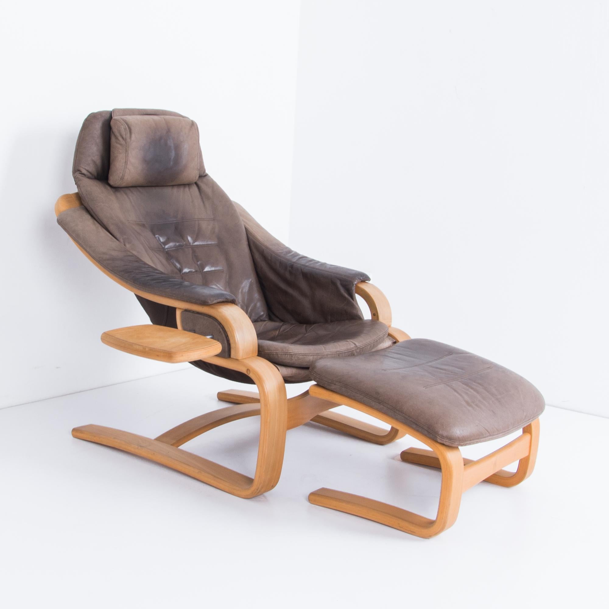 Scandinavian Modern Skipper Mobler Leather Armchair and Footrest