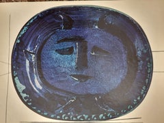 Skira/ Picasso Impresión de Rostro en Azul, Plato de Cerámica de "Céramiques De Picasso"