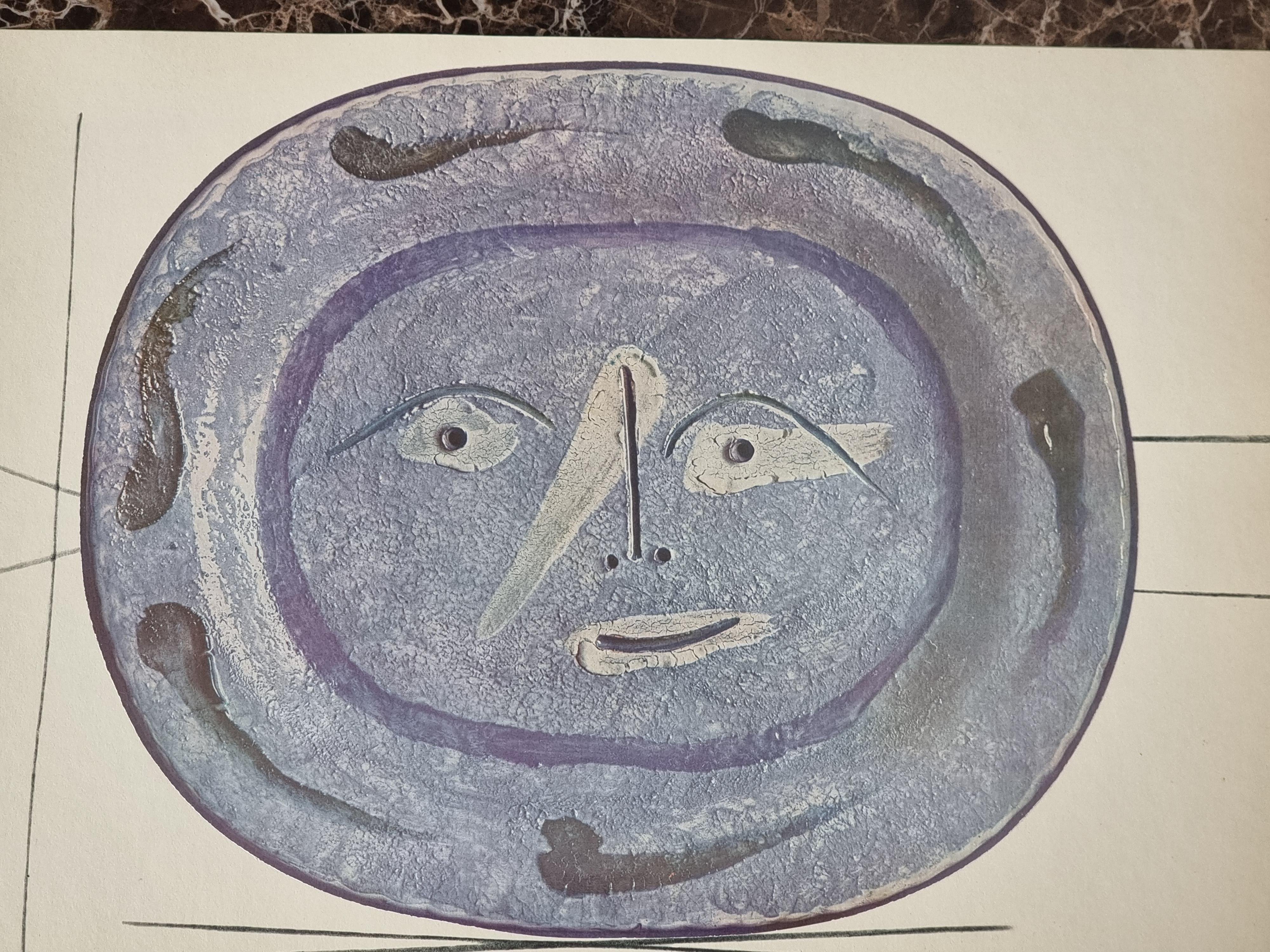 Mid-Century Modern Skira/ Picasso Print of Face in Blue, Ceramic Plate from 