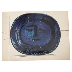 Skira/ Picasso Print of Face in Blue, Ceramic Plate from "Céramiques De Picasso"