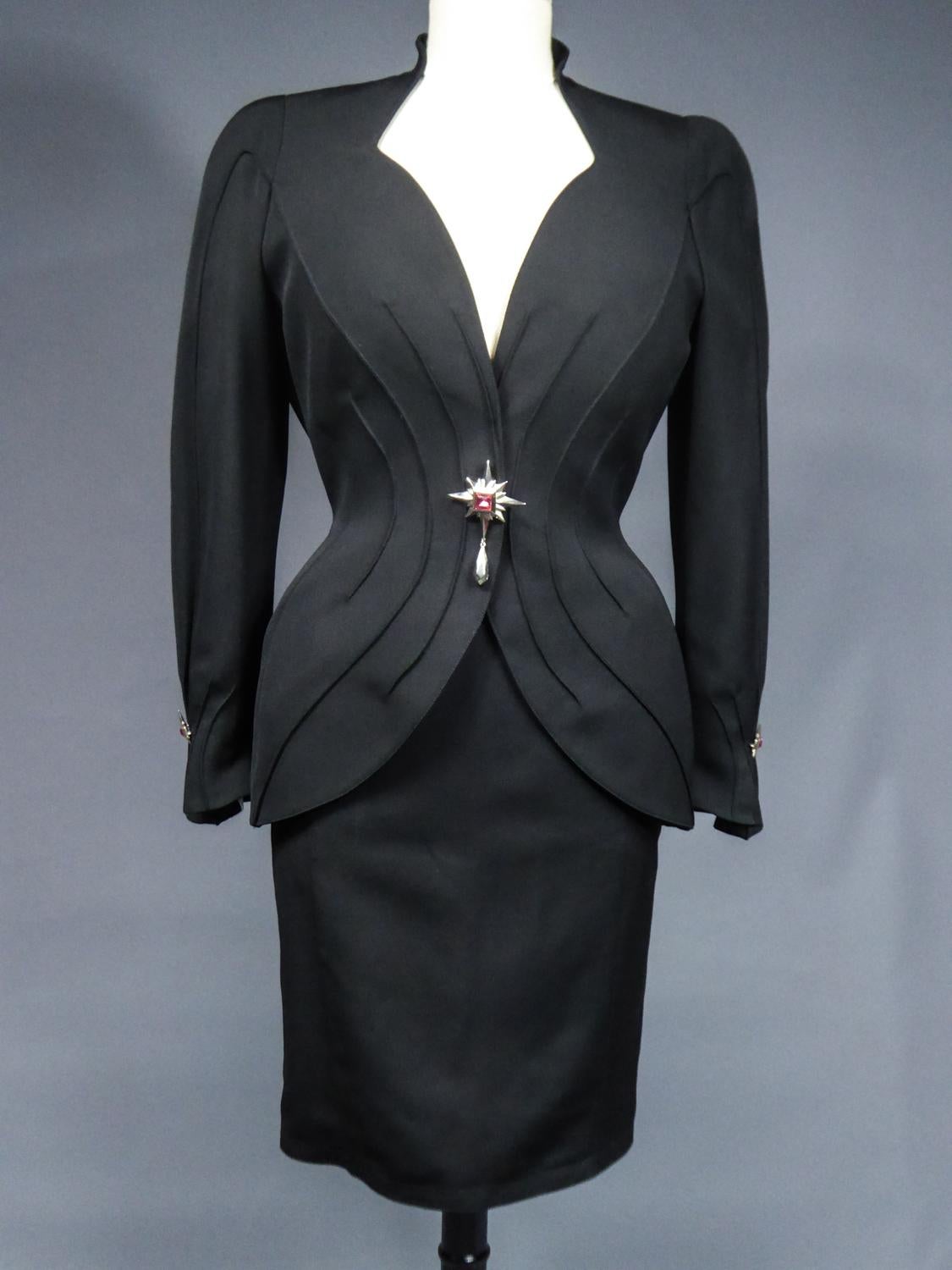 Black Skirt and Jacket Bar Set by Thierry Mugler Circa 1995