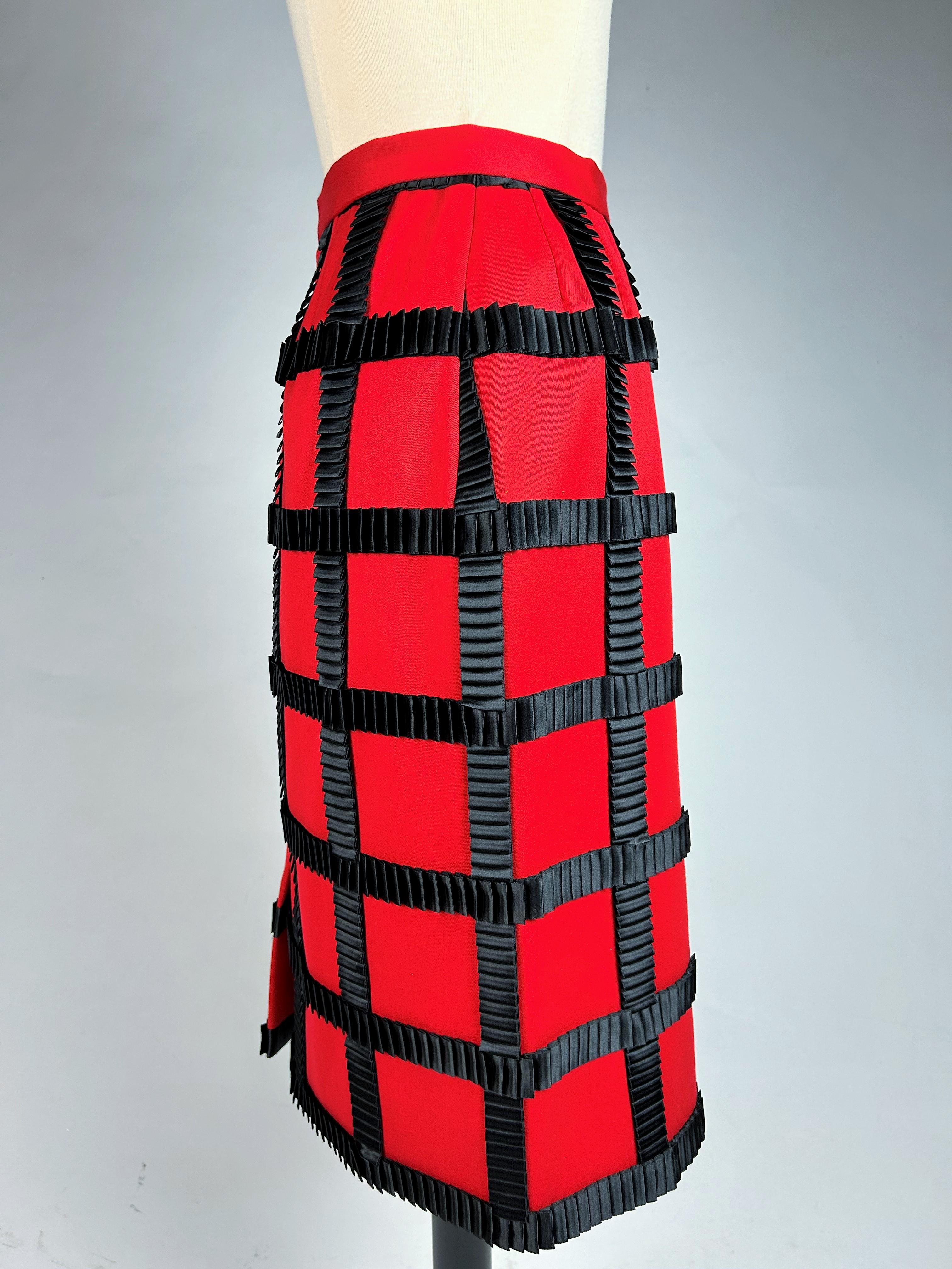 Skirt by Paco Rabanne with black ribbons on red wool - Spring Summer 1989 For Sale 4