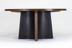 Skirt Round Dining Table in Walnut and Leather