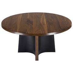 Skirt Round Dining Table in Walnut and Leather