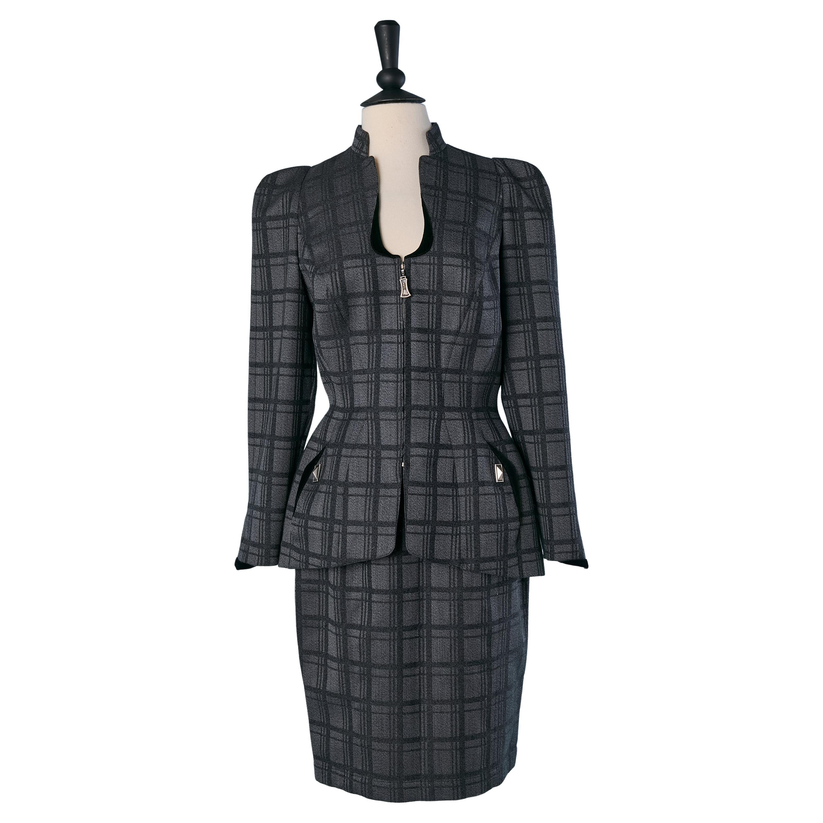 Skirt suit with check pattern and velvet details THIERRY MUGLER