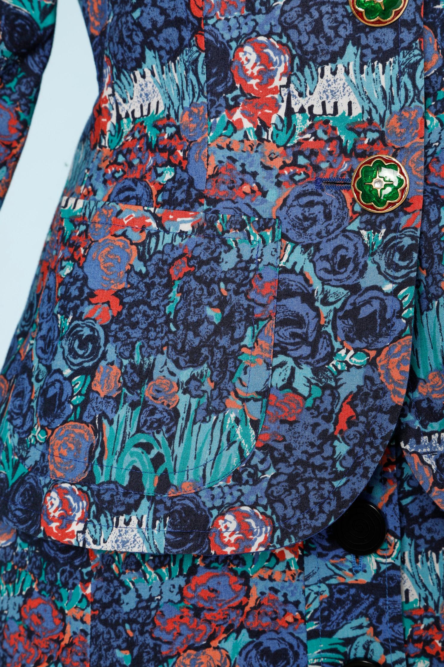 Traje-falda con estampado de flores Yves Saint Laurent Rive Gauche Gris en venta