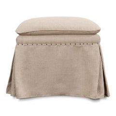 Skirted Linen Ottomans, Beige on Natural Oak, Sets of 2