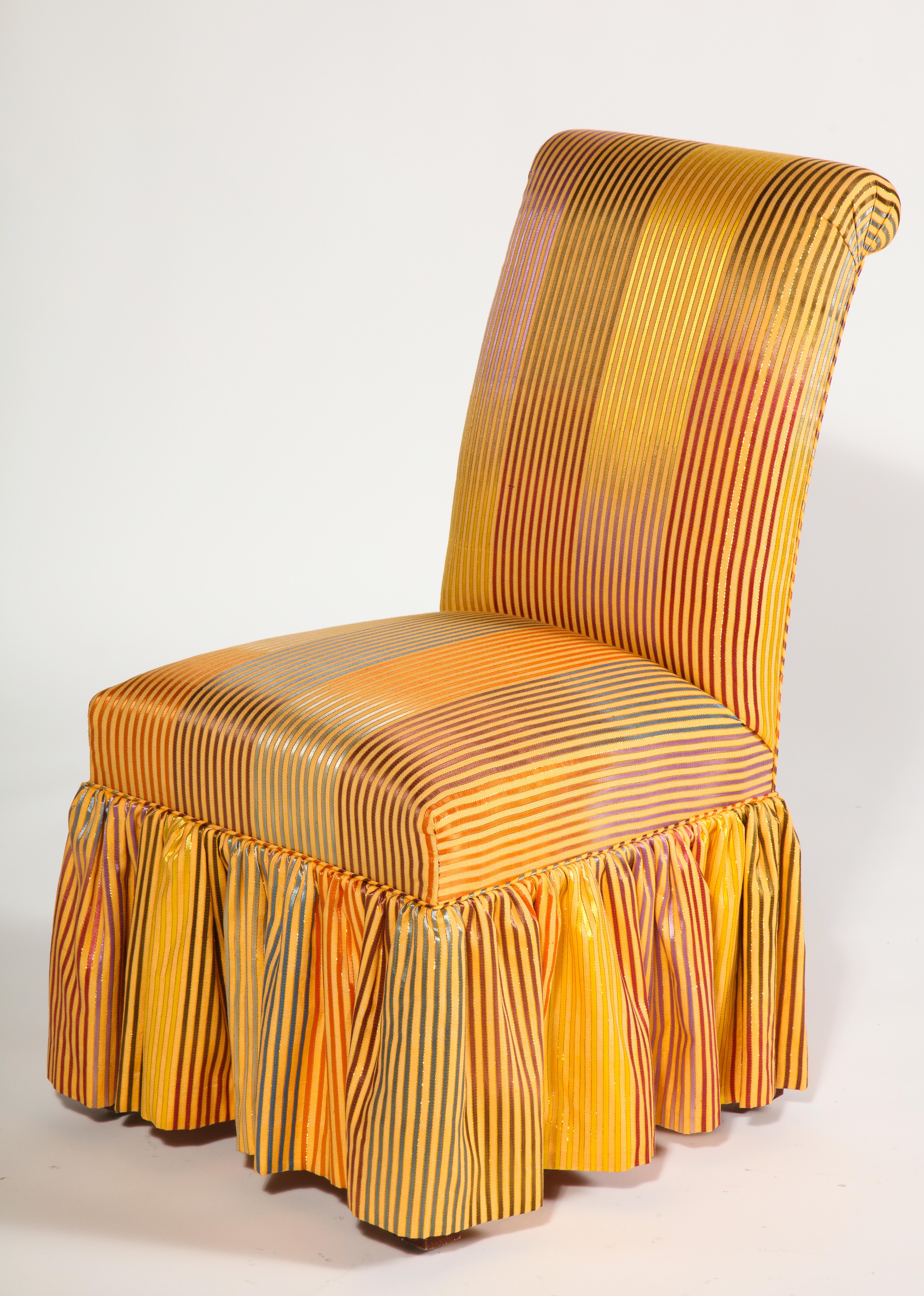 Skirted Side Chair with Metallic Iridescent Stripes For Sale 7