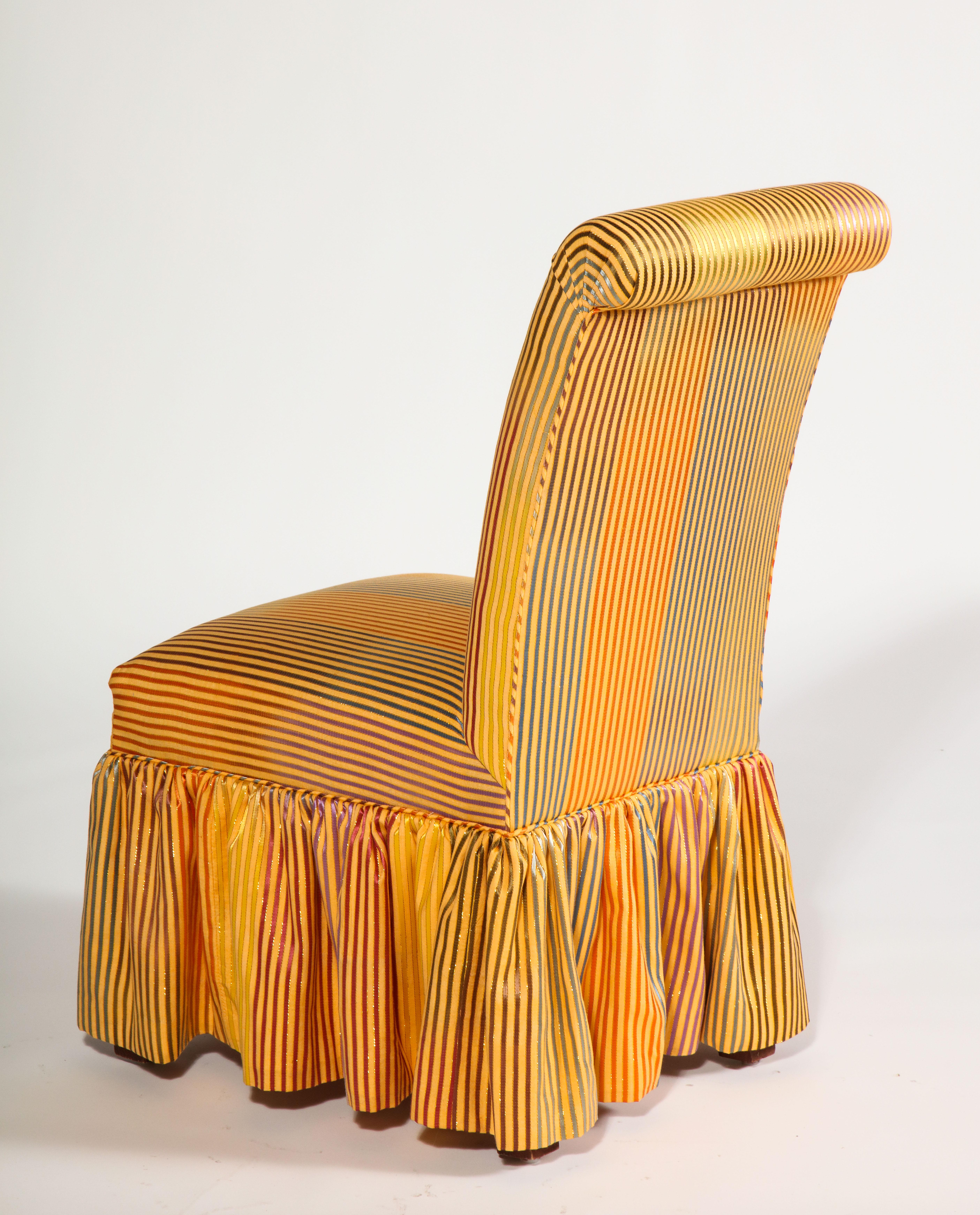 Skirted Side Chair with Metallic Iridescent Stripes For Sale 8