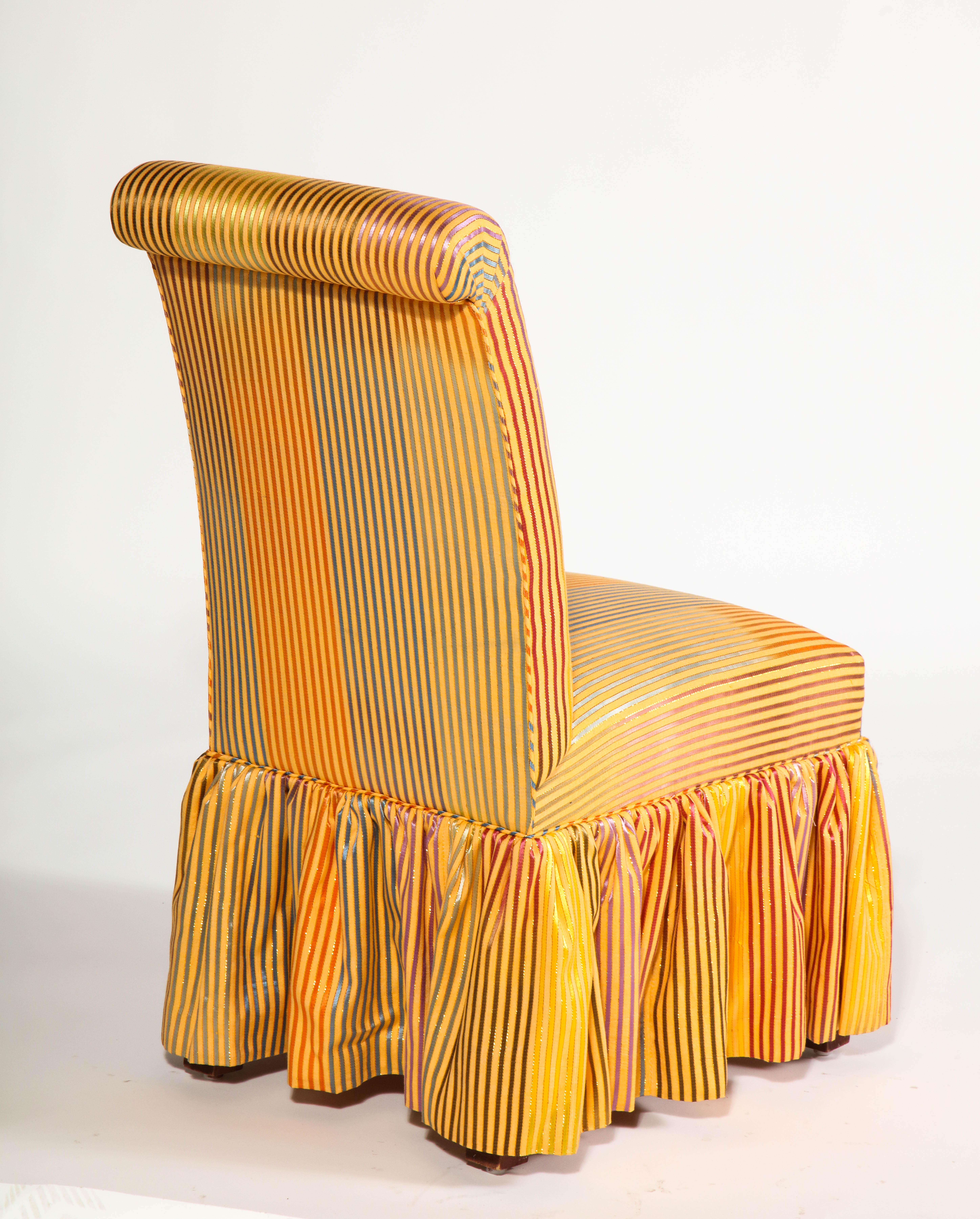 Skirted Side Chair with Metallic Iridescent Stripes For Sale 11
