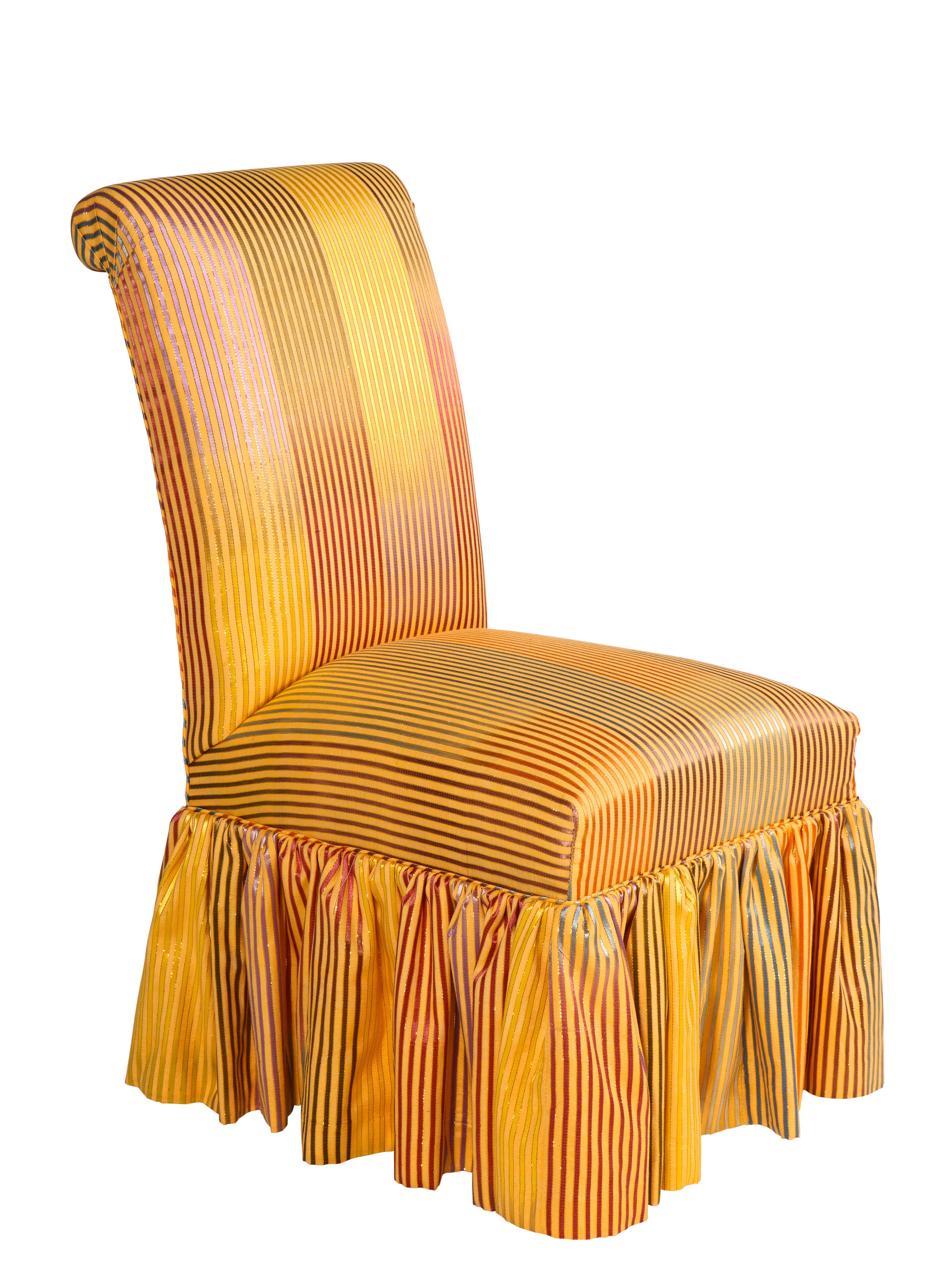 20th Century Skirted Side Chair with Metallic Iridescent Stripes For Sale