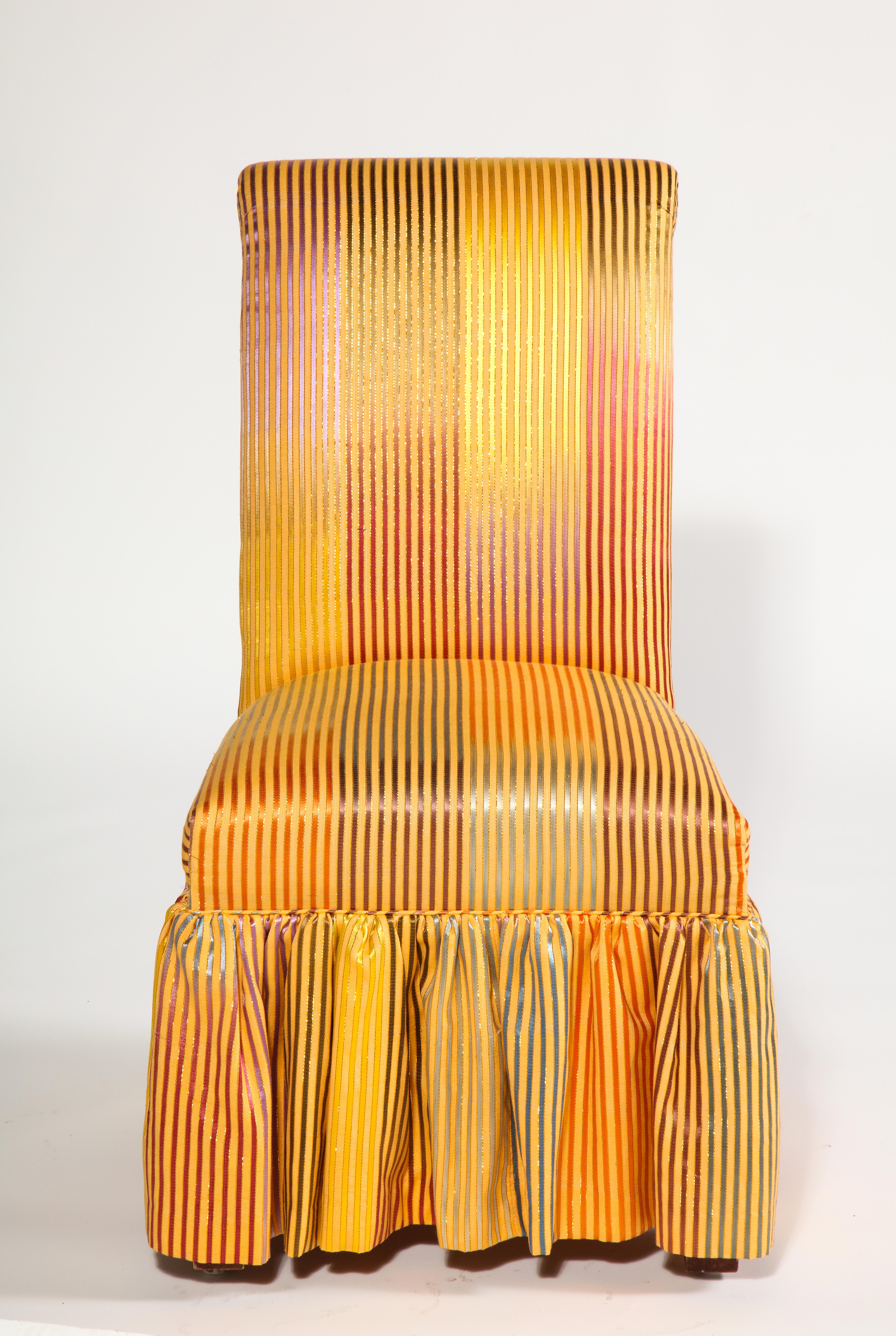 Skirted Side Chair with Metallic Iridescent Stripes For Sale 4