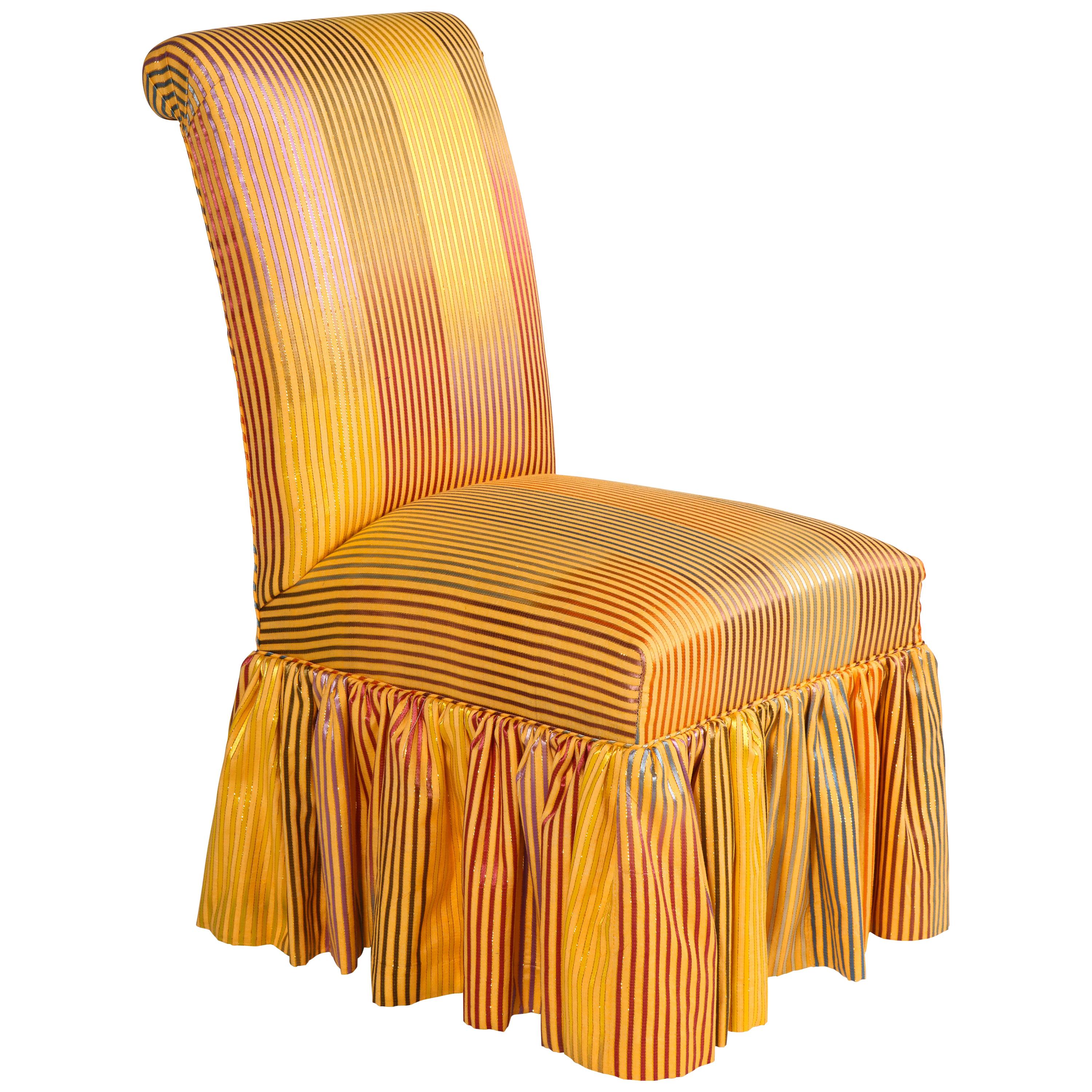 Skirted Side Chair with Metallic Iridescent Stripes For Sale