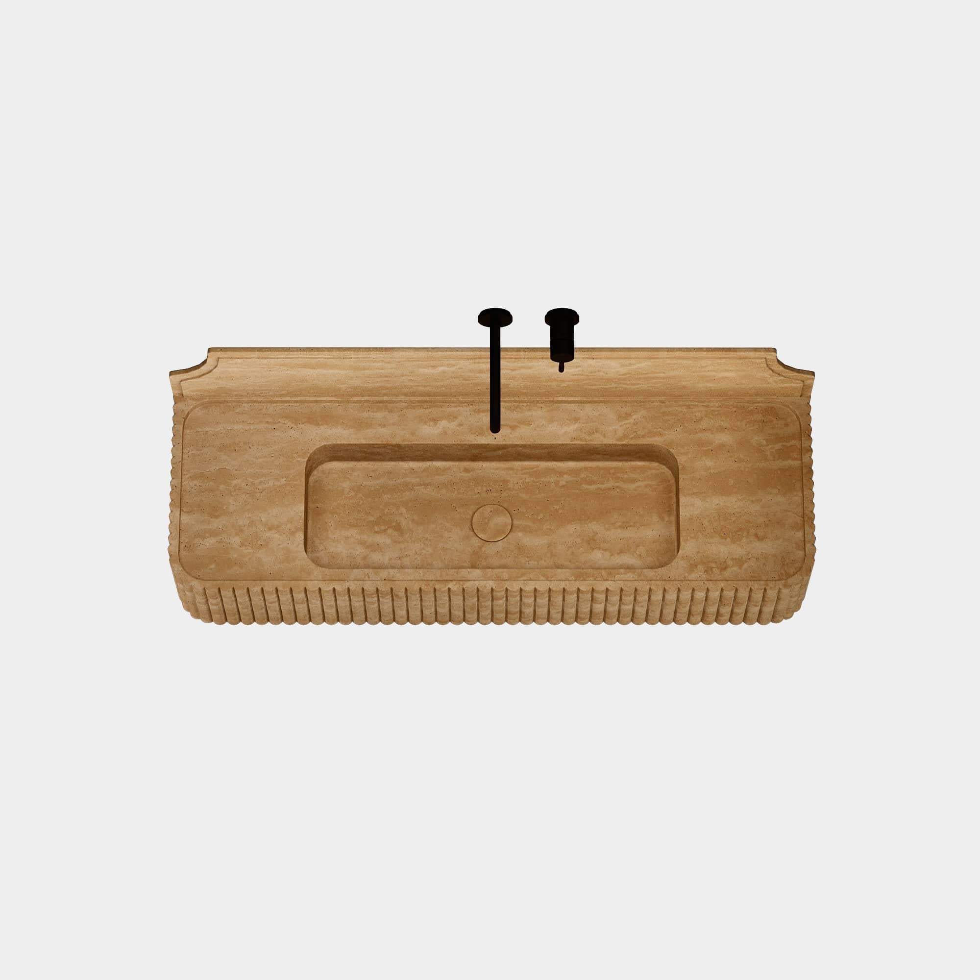 Scandinavian Modern Skive - Ribbed Marble Basin - Beige Travertine - Large For Sale