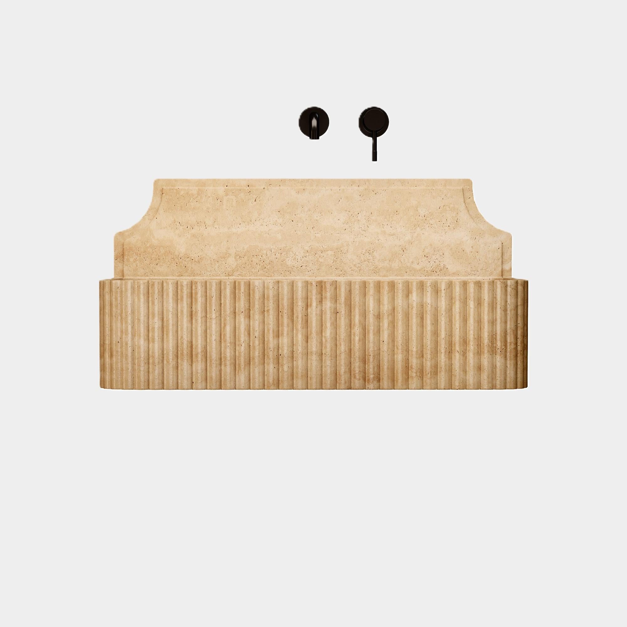 Portuguese Skive - Ribbed Marble Basin - Beige Travertine - Medium For Sale