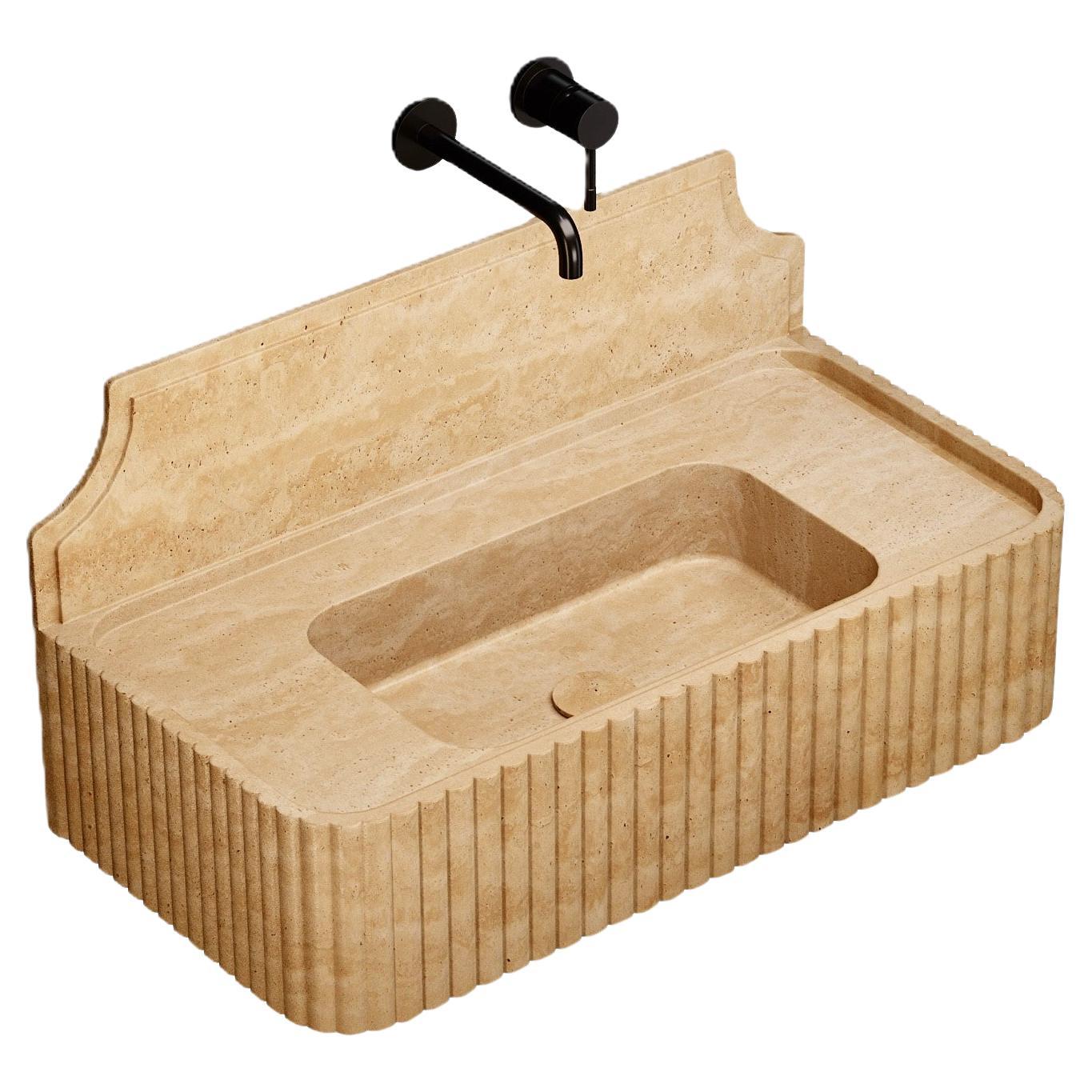 Skive - Ribbed Marble Basin - Beige Travertine - Medium