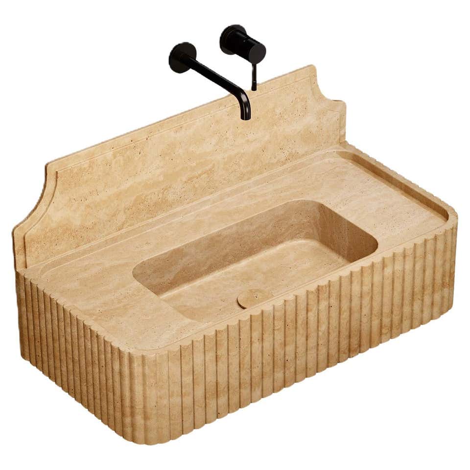 Skive - Ribbed Marble Basin - Beige Travertine - Medium For Sale at 1stDibs