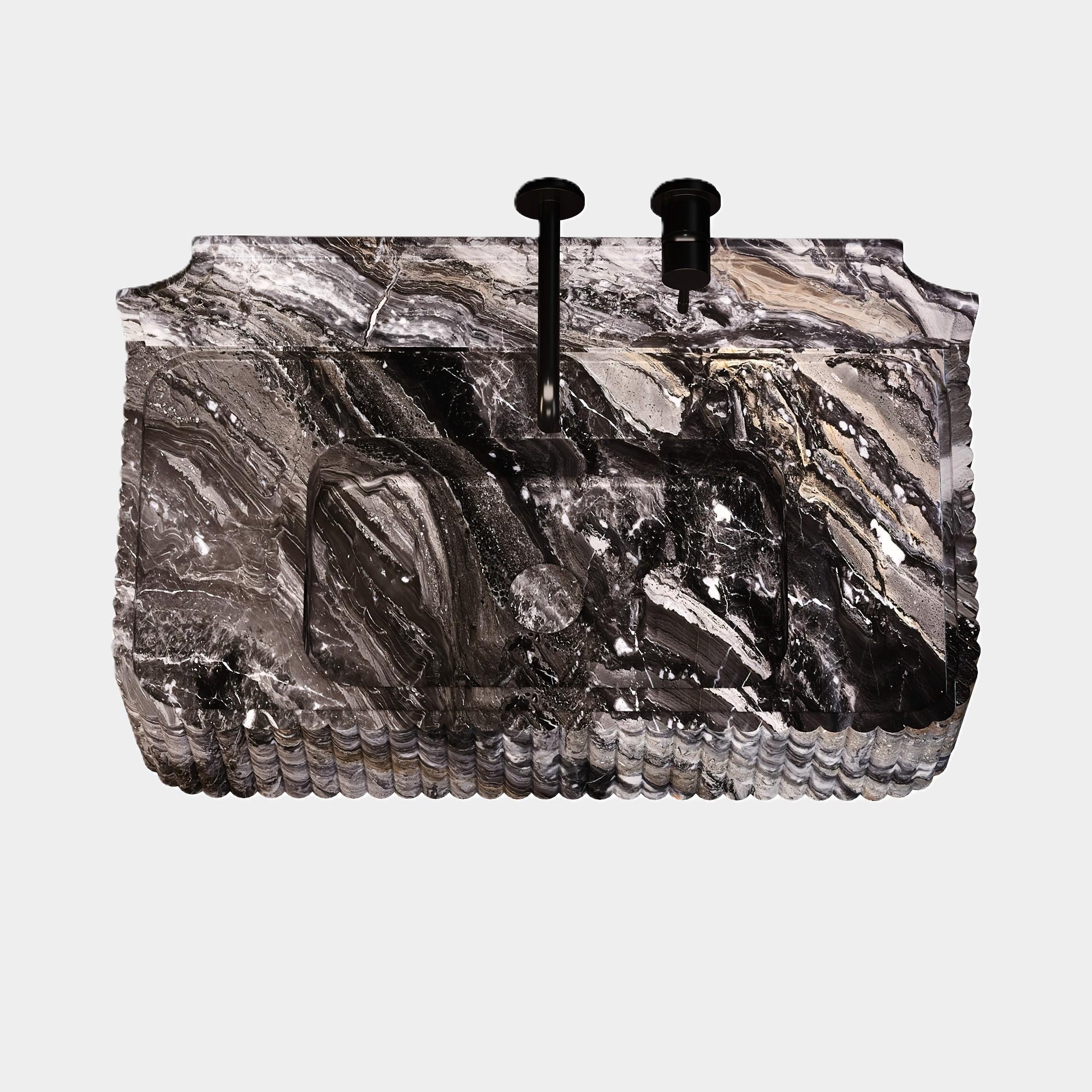 Skive - gerippter Marmor Basin - Grau Galaxy - Medium (Handgefertigt) im Angebot