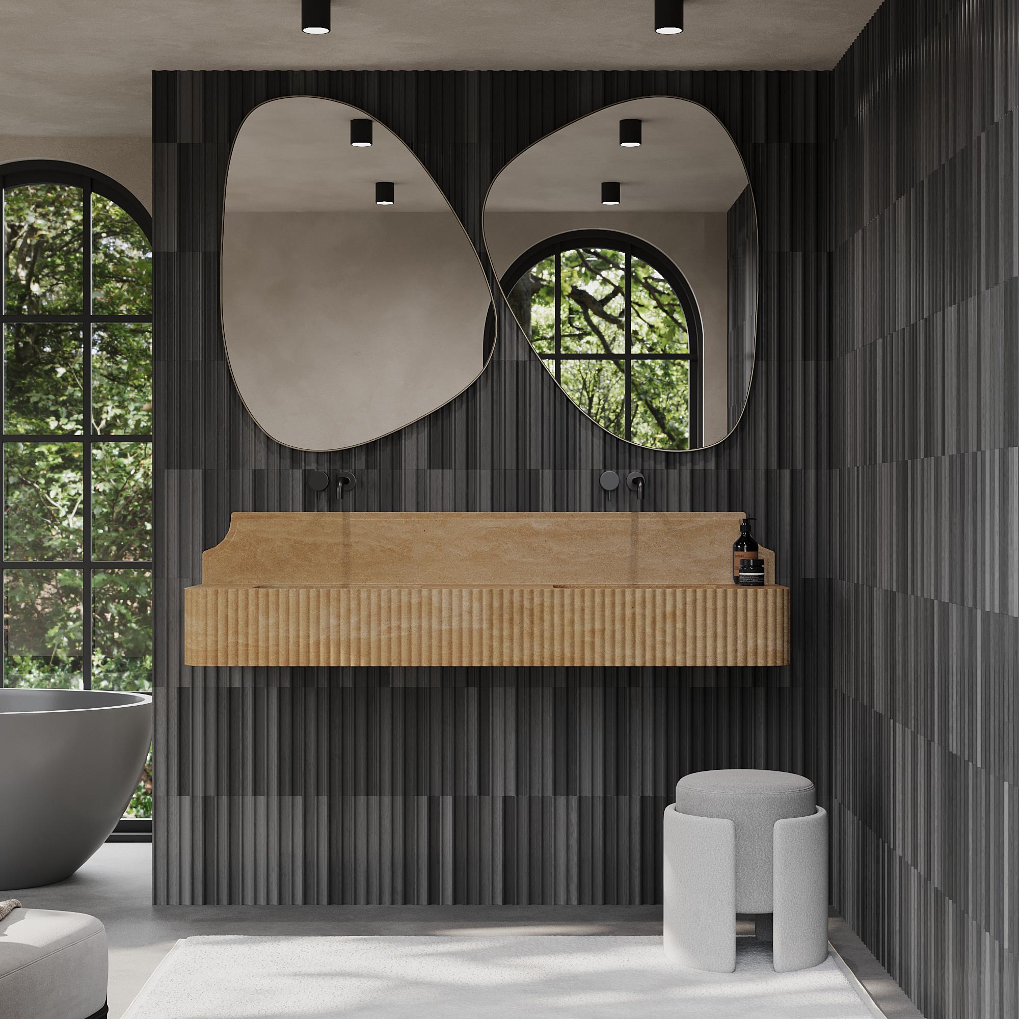 Accentuate your bathroom space with our beautiful Skive Ribbed Dual Marble Basin, a perfect fusion of minimalist design and natural elegance. The beautiful ribbed detailing creates a unique visual appeal while highlighting the unique veining and
