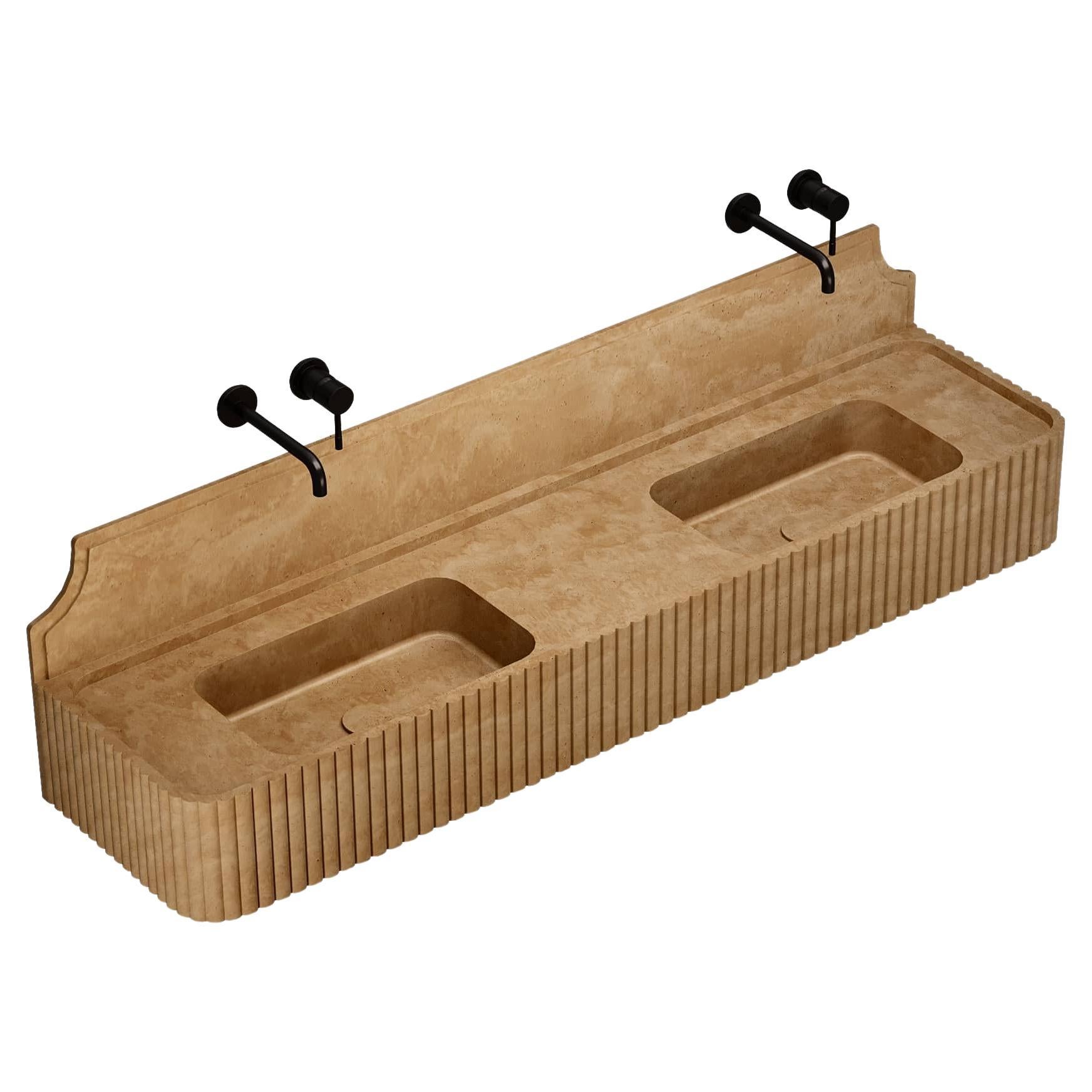 Skive - Lavabo doppio in marmo a coste - Travertino beige
