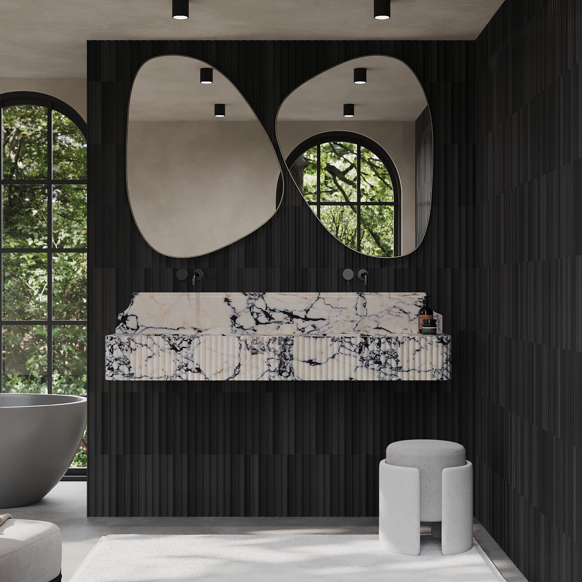 Accentuate your bathroom space with our beautiful Skive Ribbed Dual Marble Basin, a perfect fusion of minimalist design and natural elegance. The beautiful ribbed detailing creates a unique visual appeal while highlighting the unique veining and