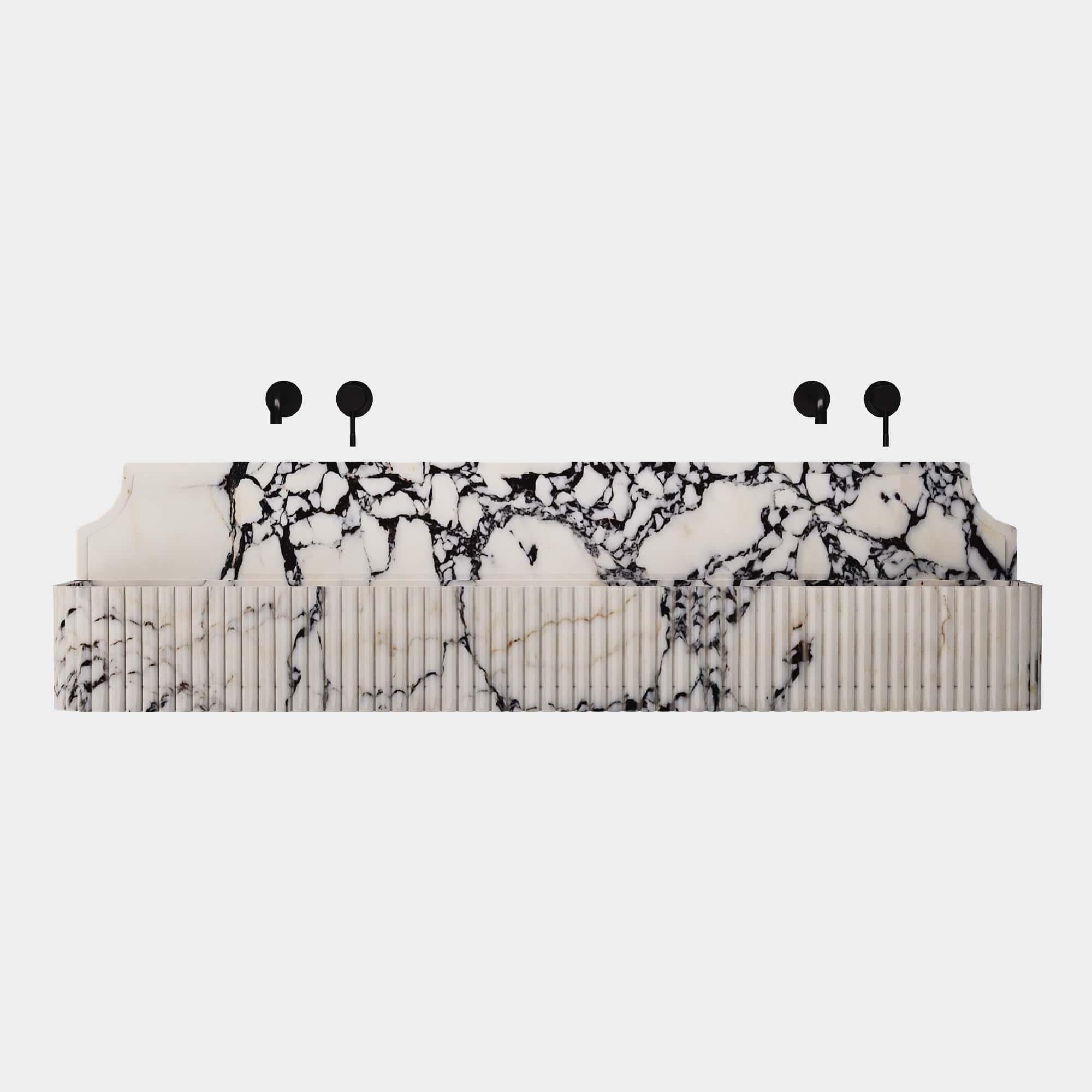 Scandinavian Modern Skive - Ribbed Marble Double Basin - Calacatta Viola For Sale