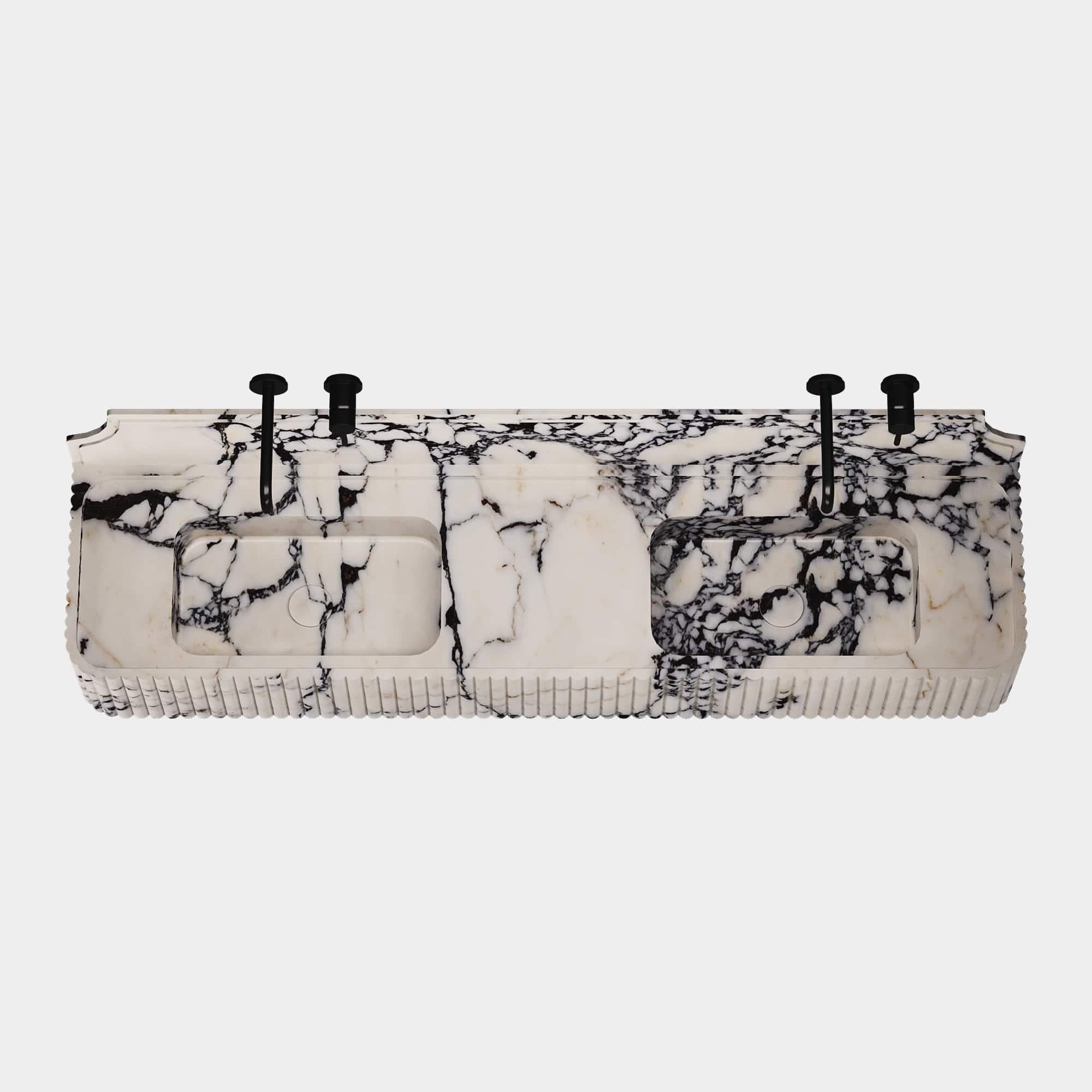 Portuguese Skive - Ribbed Marble Double Basin - Calacatta Viola For Sale