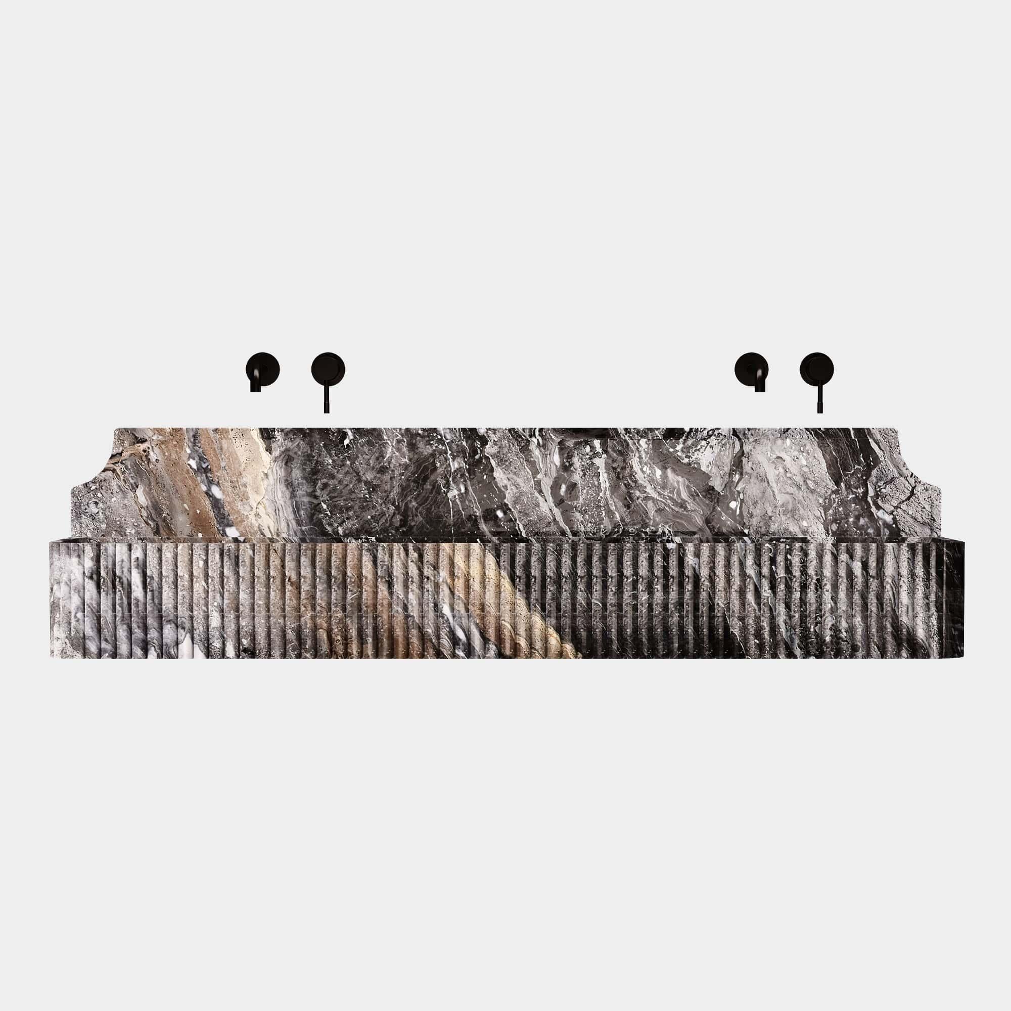 Scandinavian Modern Skive - Ribbed Marble Double Basin - Grey Galaxy For Sale