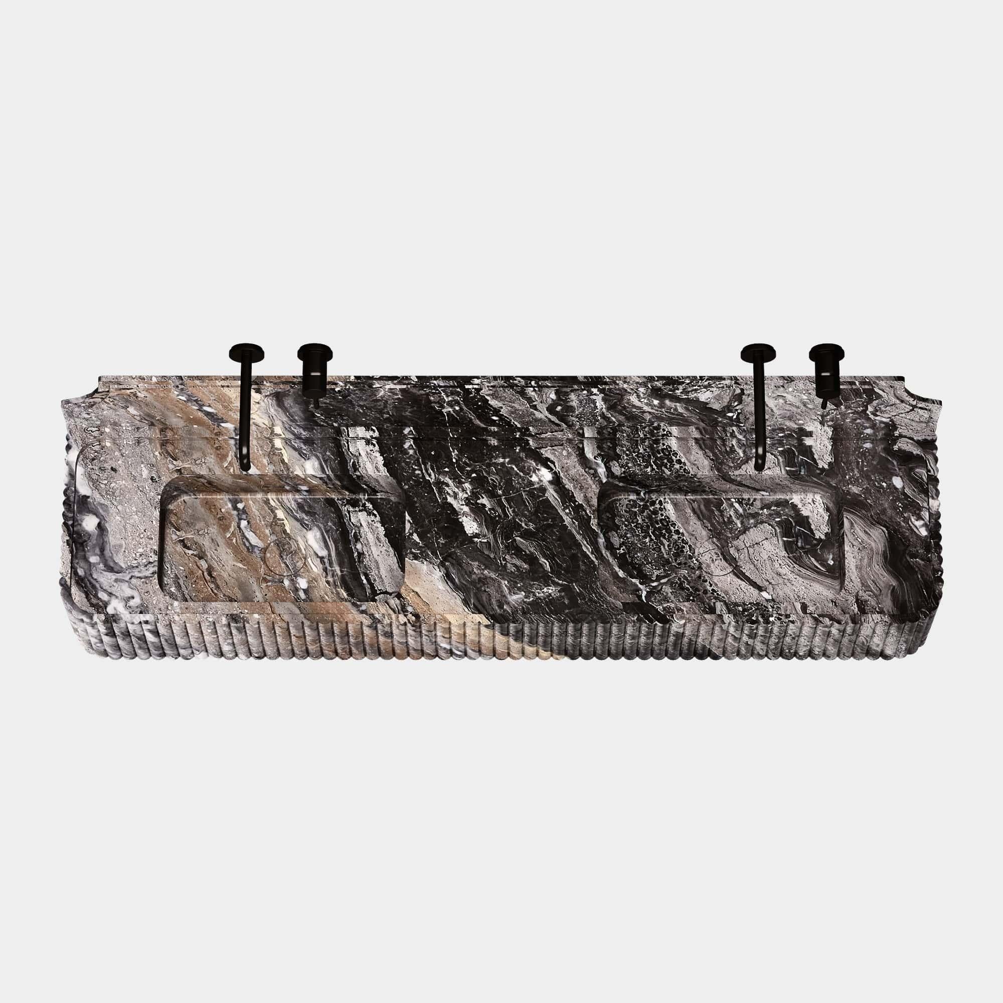 Portuguese Skive - Ribbed Marble Double Basin - Grey Galaxy For Sale