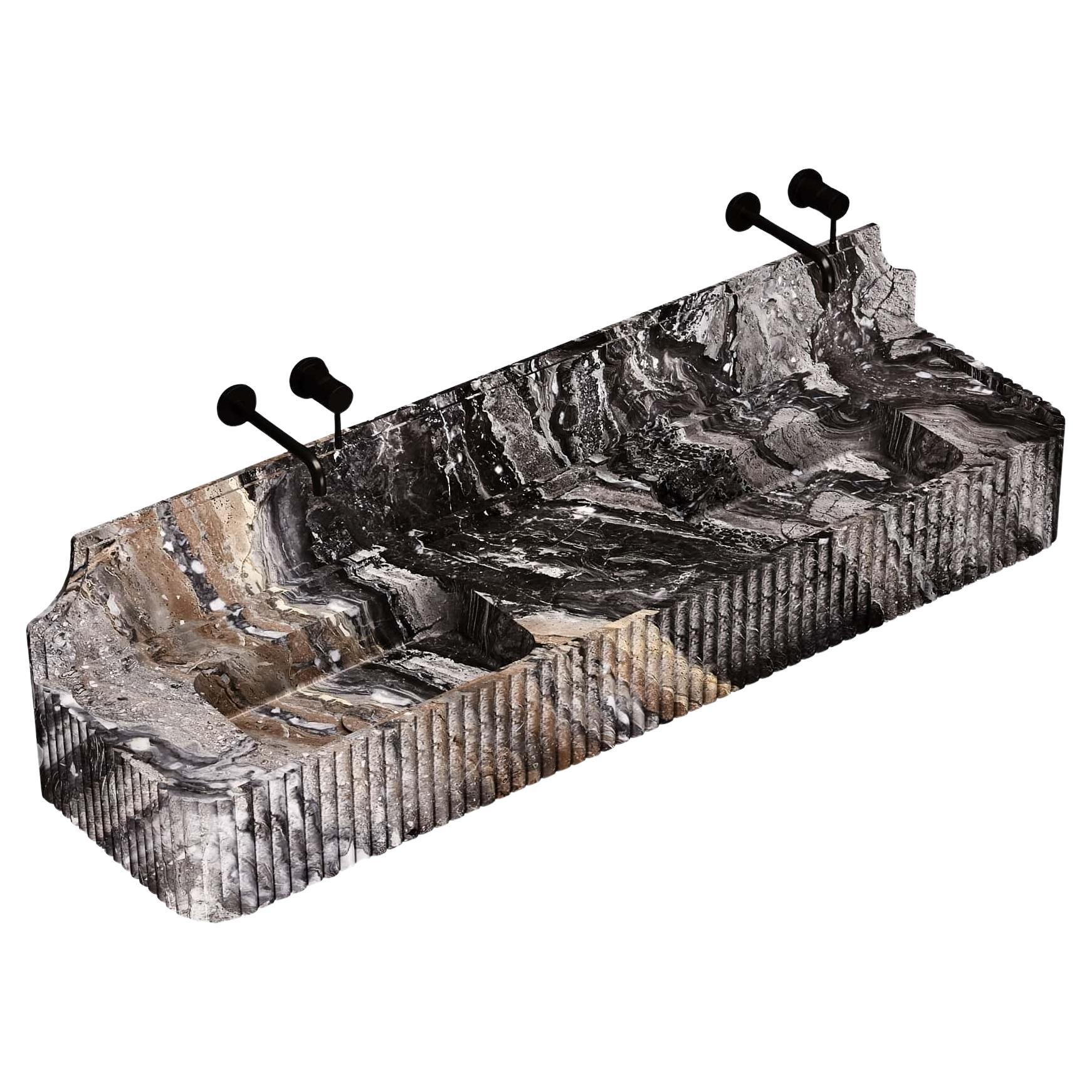 Skive - gerippter Marmor-Doppelbasin - Grau Galaxy