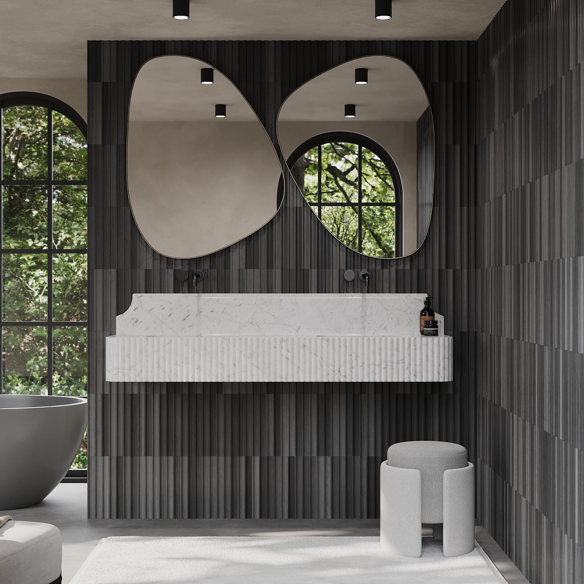 Accentua lo spazio del tuo bagno con il nostro bellissimo lavabo in marmo Skive Ribbed Dual, una fusione perfetta tra design minimalista ed eleganza naturale. Gli splendidi dettagli a coste creano un fascino visivo unico, mettendo in risalto le