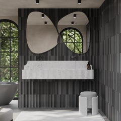 Skive - Double vasque en marbre strié - Blanc Carrara