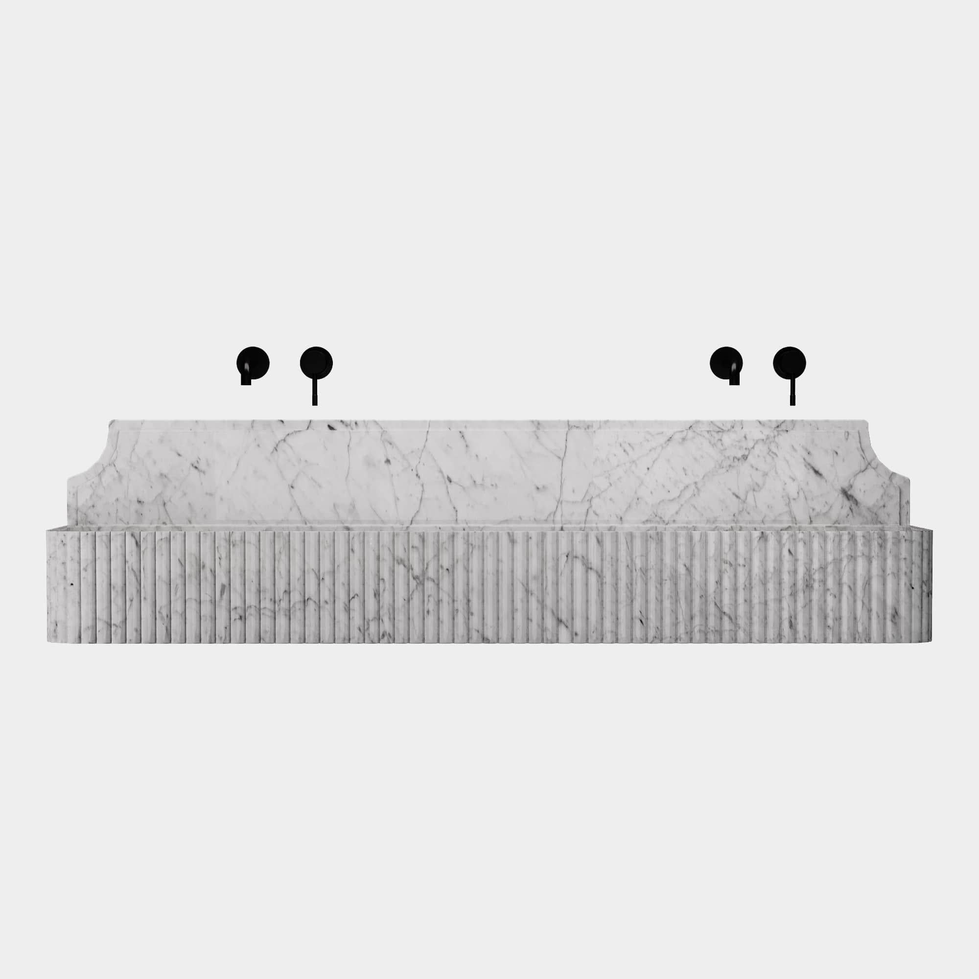 Scandinavo moderno Skive - Doppio lavabo in marmo a coste - Whiting Carrara in vendita