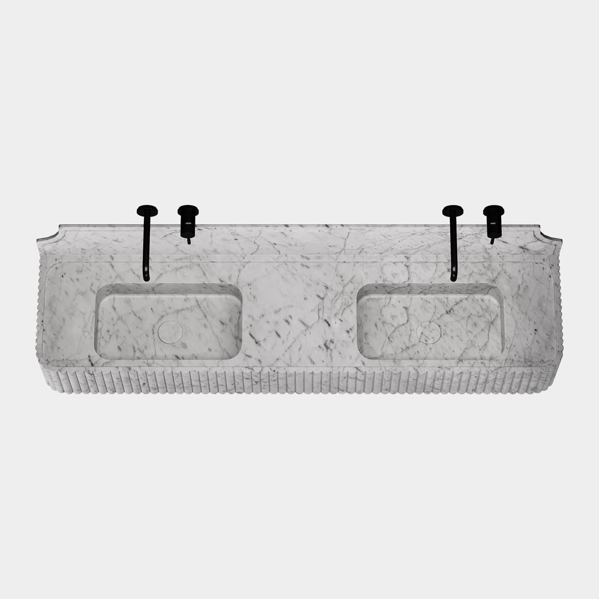 Portoghese Skive - Doppio lavabo in marmo a coste - Whiting Carrara in vendita