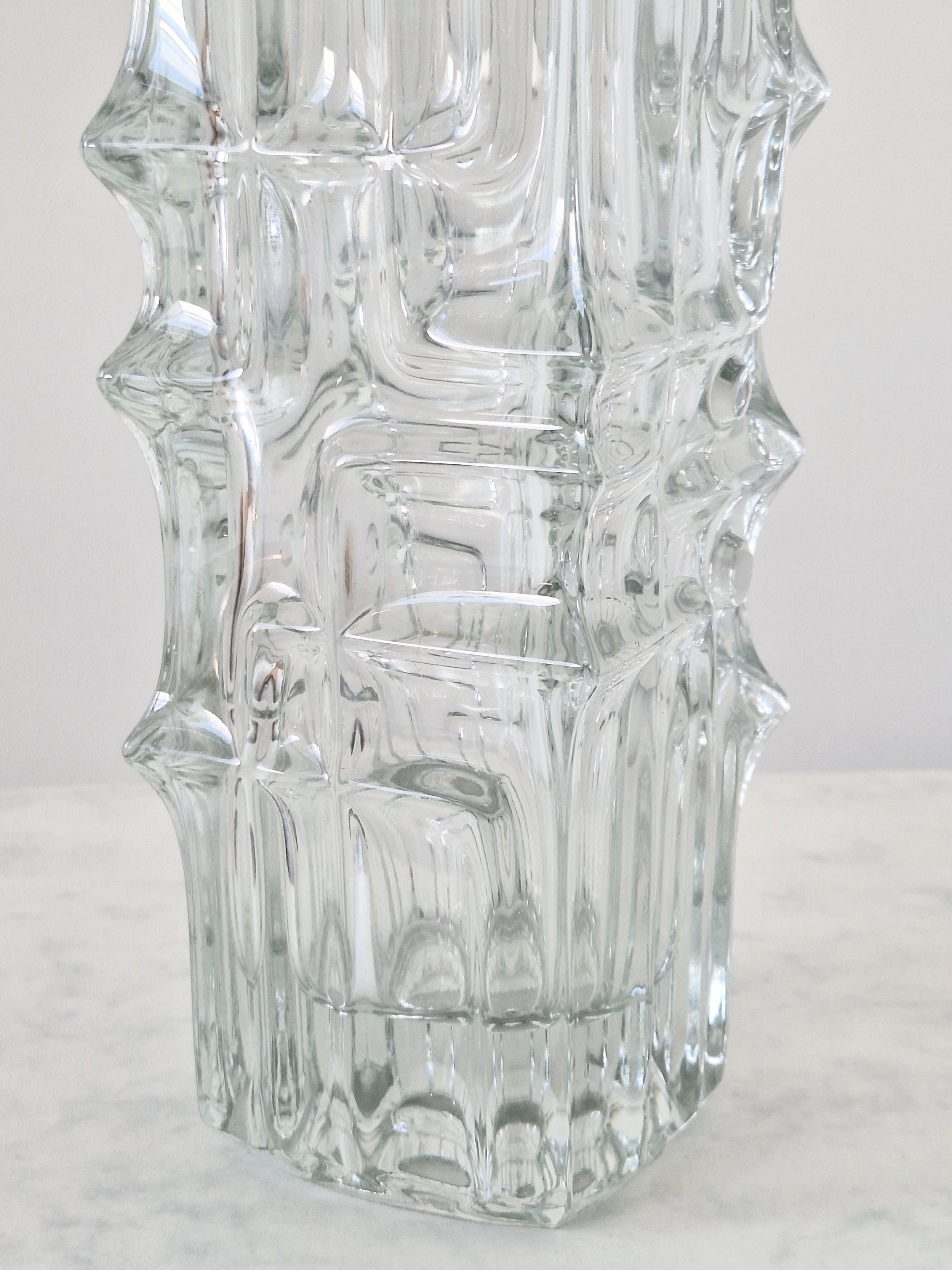 Czech Sklo Union Melting Ice Glass Vase For Sale