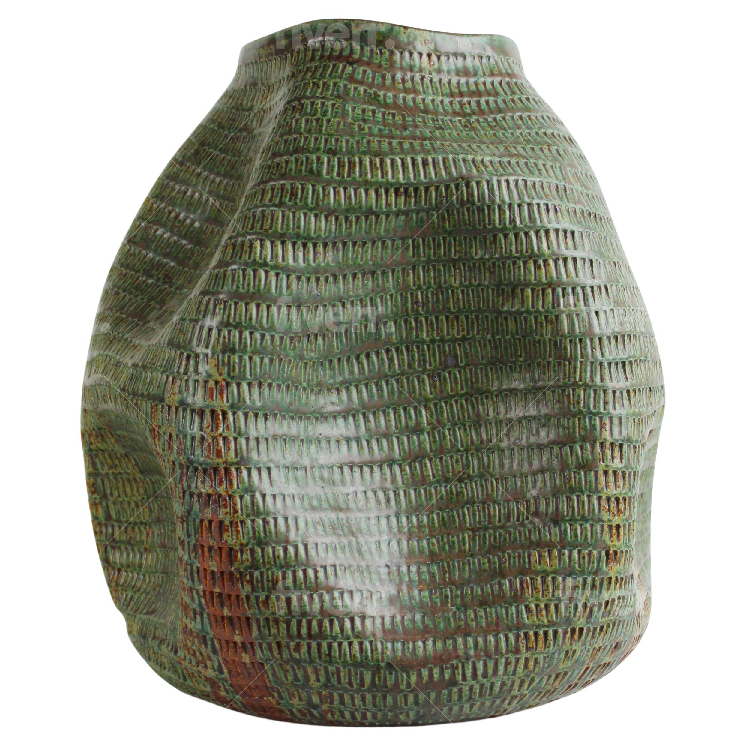 Skoby Joe Handmade Green Ceramic Vase Mid-Century Modern Vessel