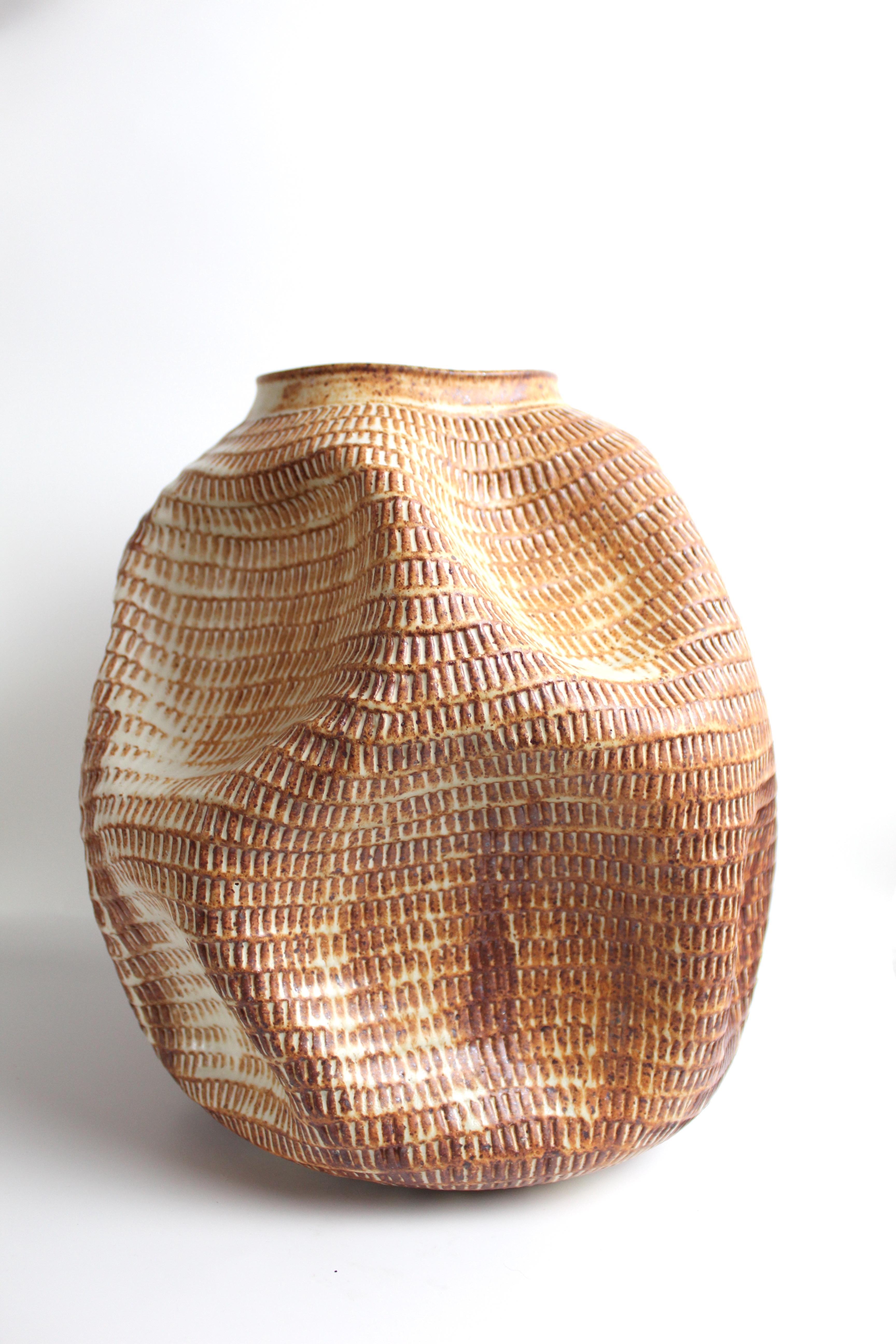 American Skoby Joe Handmade Terra Cotta Brown Ceramic Vase Mid-Century Modern Vessel