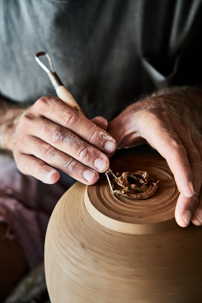 American Skoby Joe Tall Black Textured Ceramic Vase Mid-Century Modern Vessel Wabi Sabi For Sale