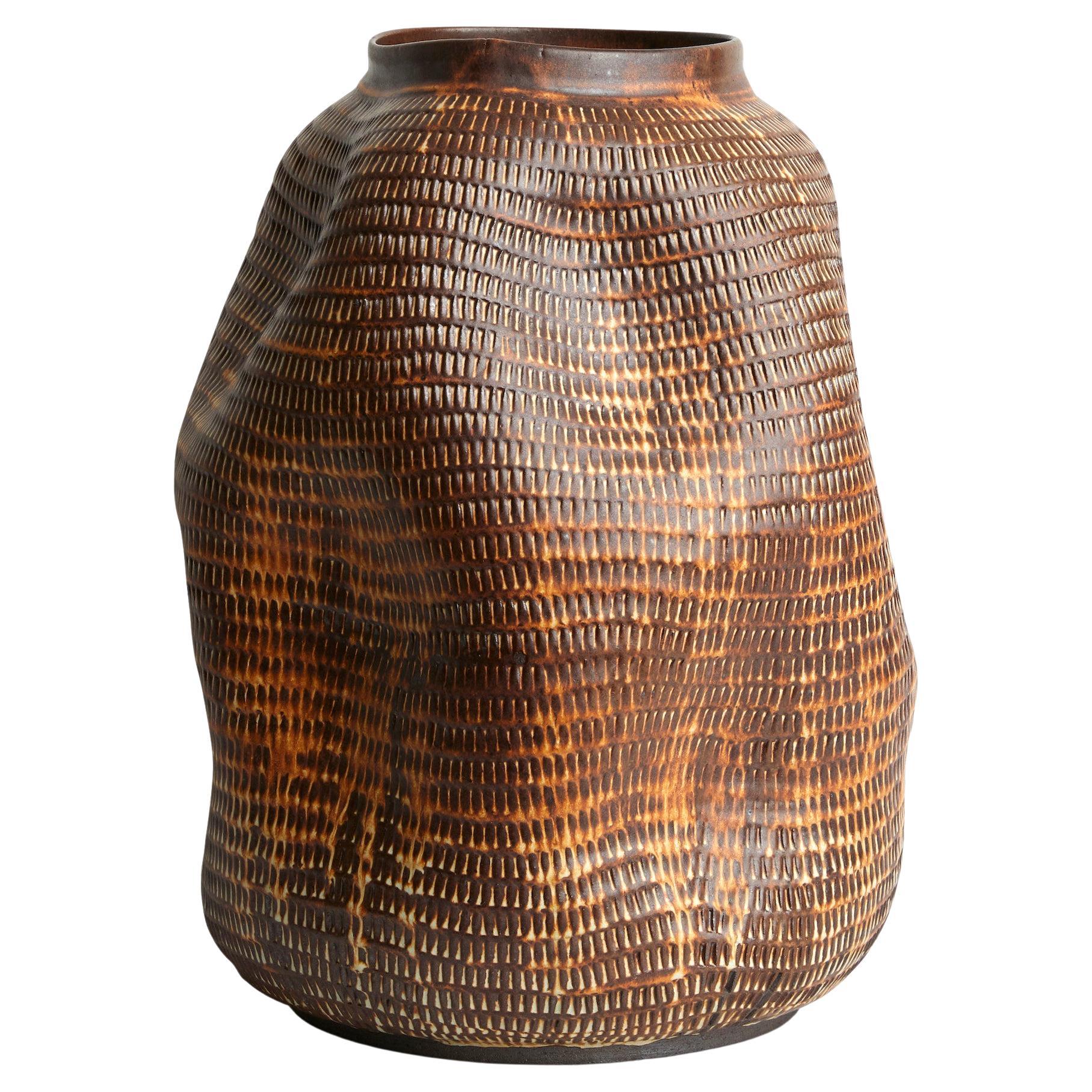 Skoby Joe Tall Brown Textured Ceramic Vase Wabi Sabi / Mid-Century Modern