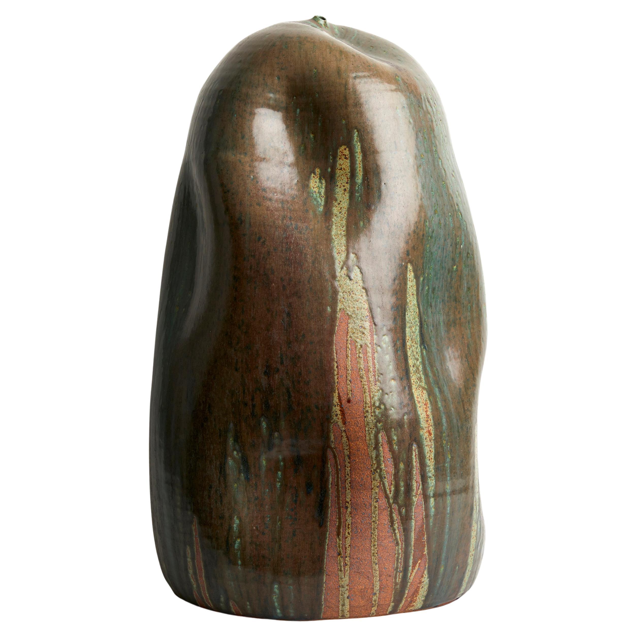 Skoby Joe Tall Green Ceramic Vase Mid-Century Modern Vessel Wabi Sabi