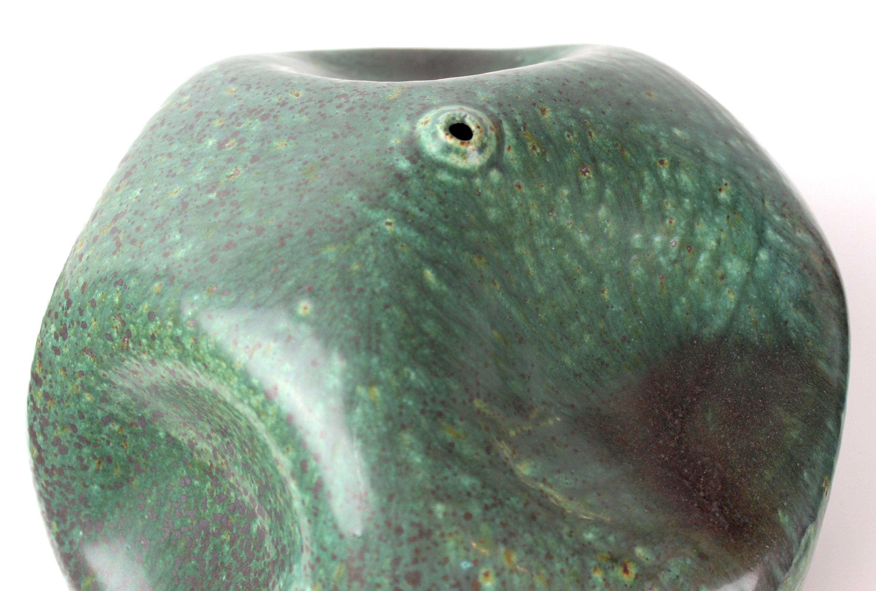 American Skoby Joe Turquoise Green Ceramic Vase Mid-Century Modern Vessel Wabi Sabi 