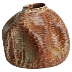 SkobyJoe Textured Brown Ceramic Vase Wabi Sabi Mid-Century Modern Sculpture
